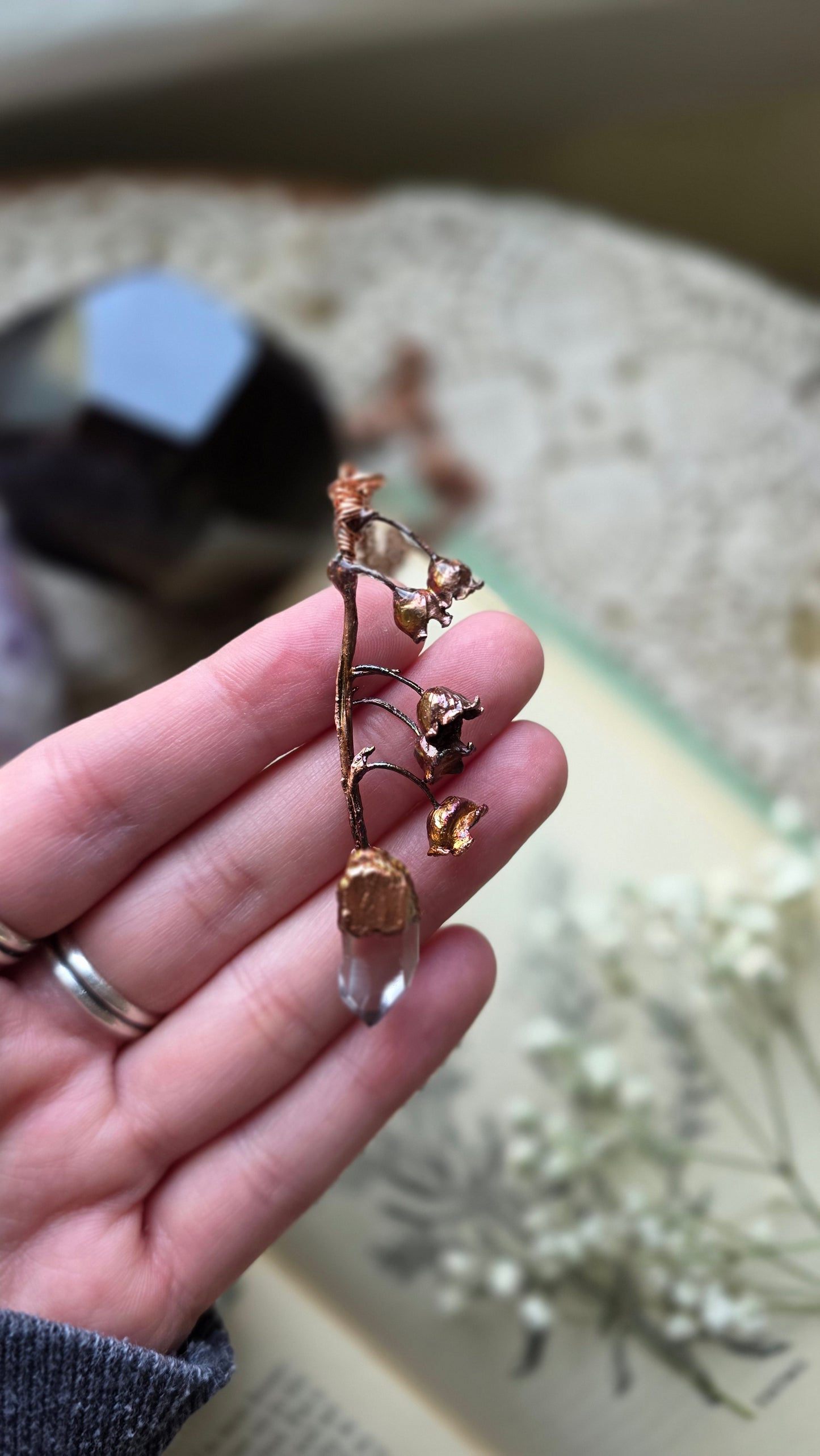 Rooted: Quartz with Real Lily of The Valley