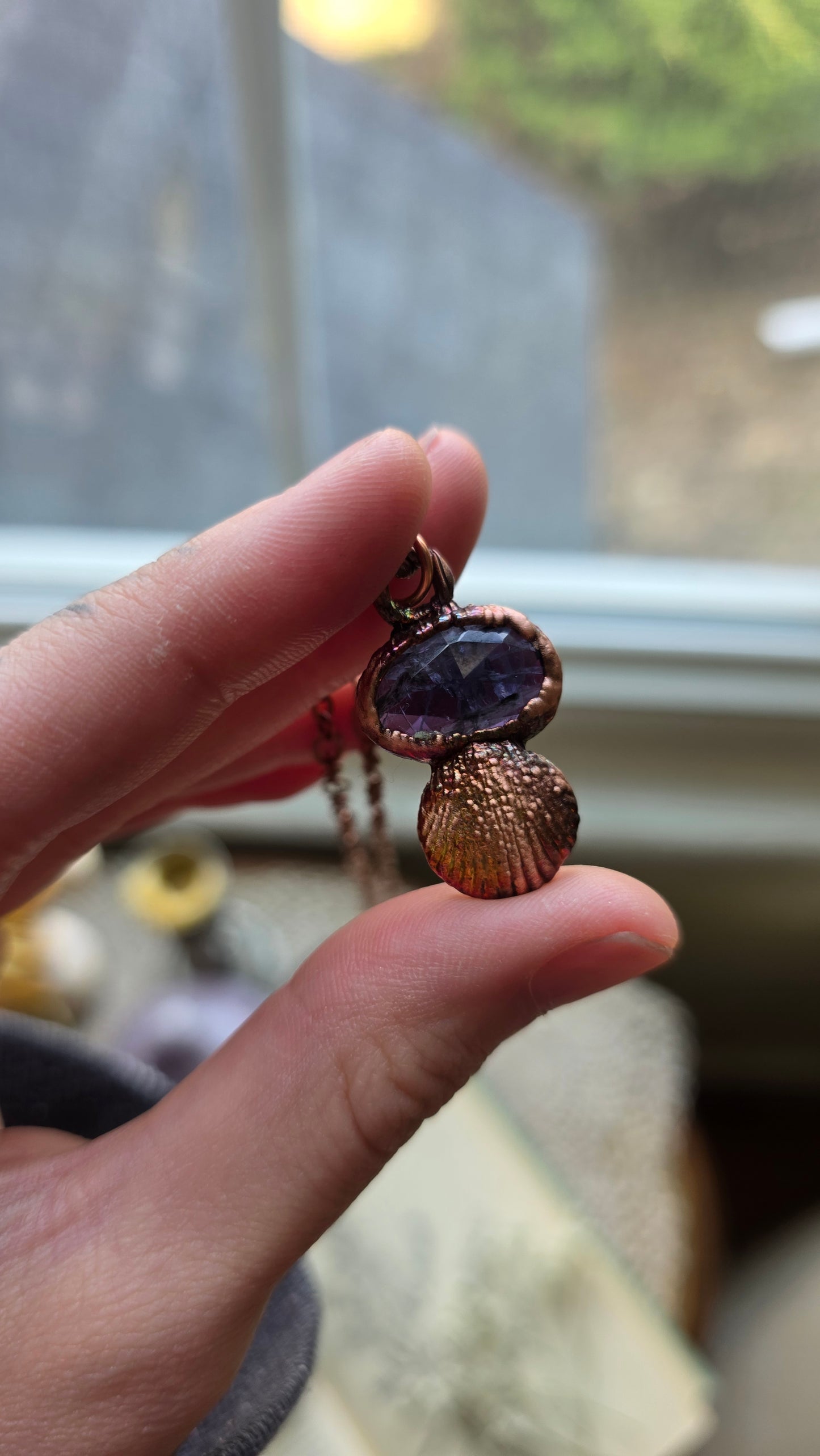 Rooted: Gem Kyanite with Real Shell Copper Necklace