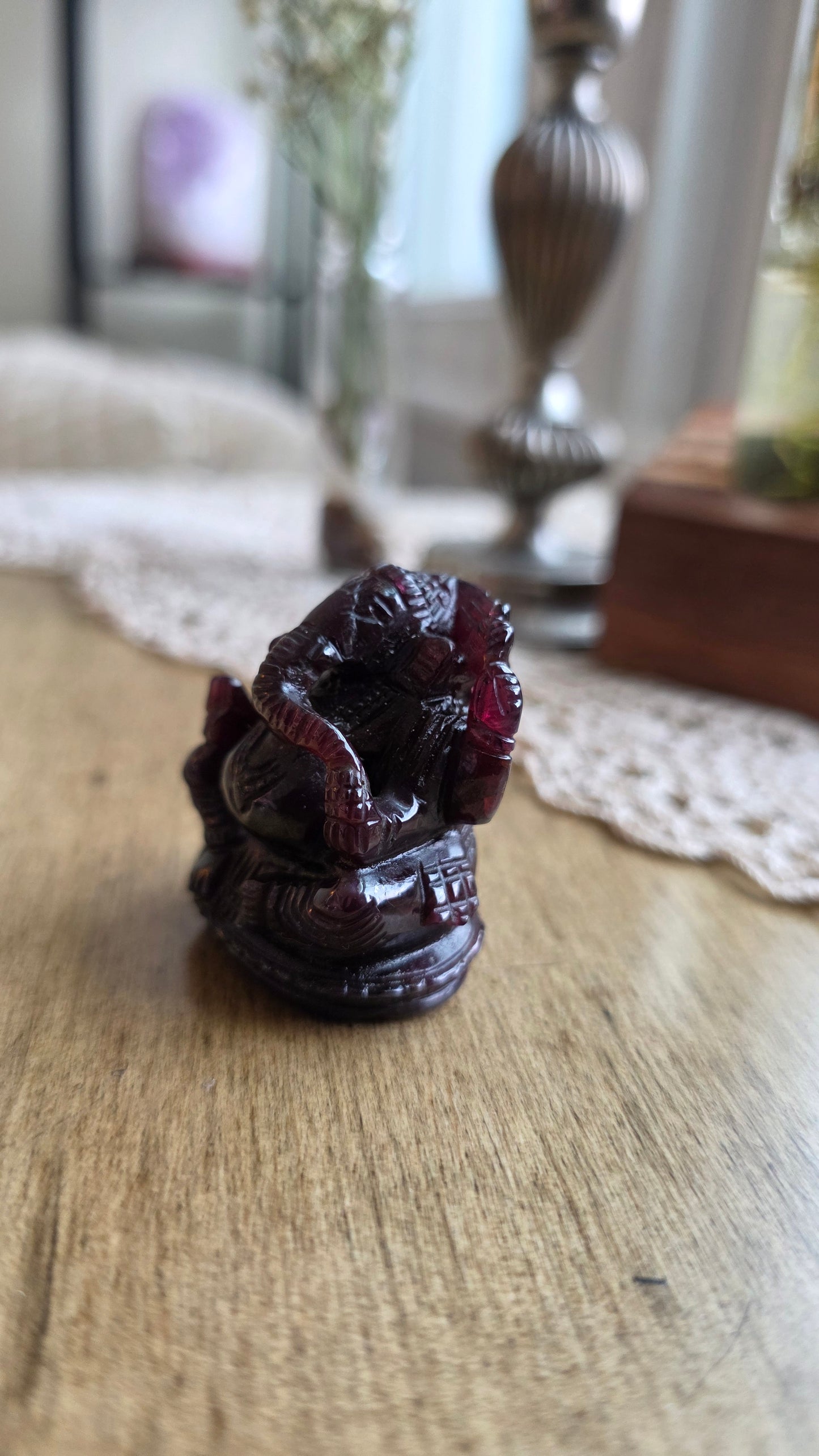 Hand Carved Garnet Ganesh