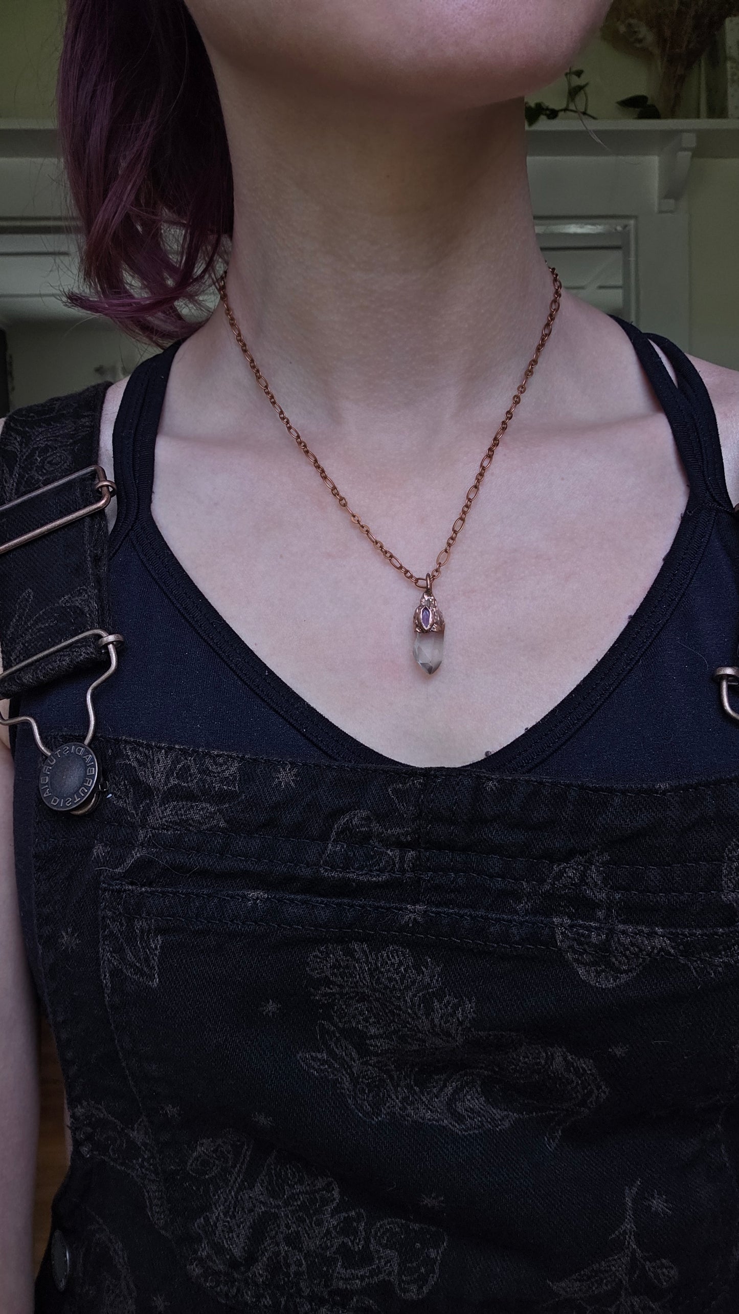 Quartz with Pink Sapphire Copper Necklace