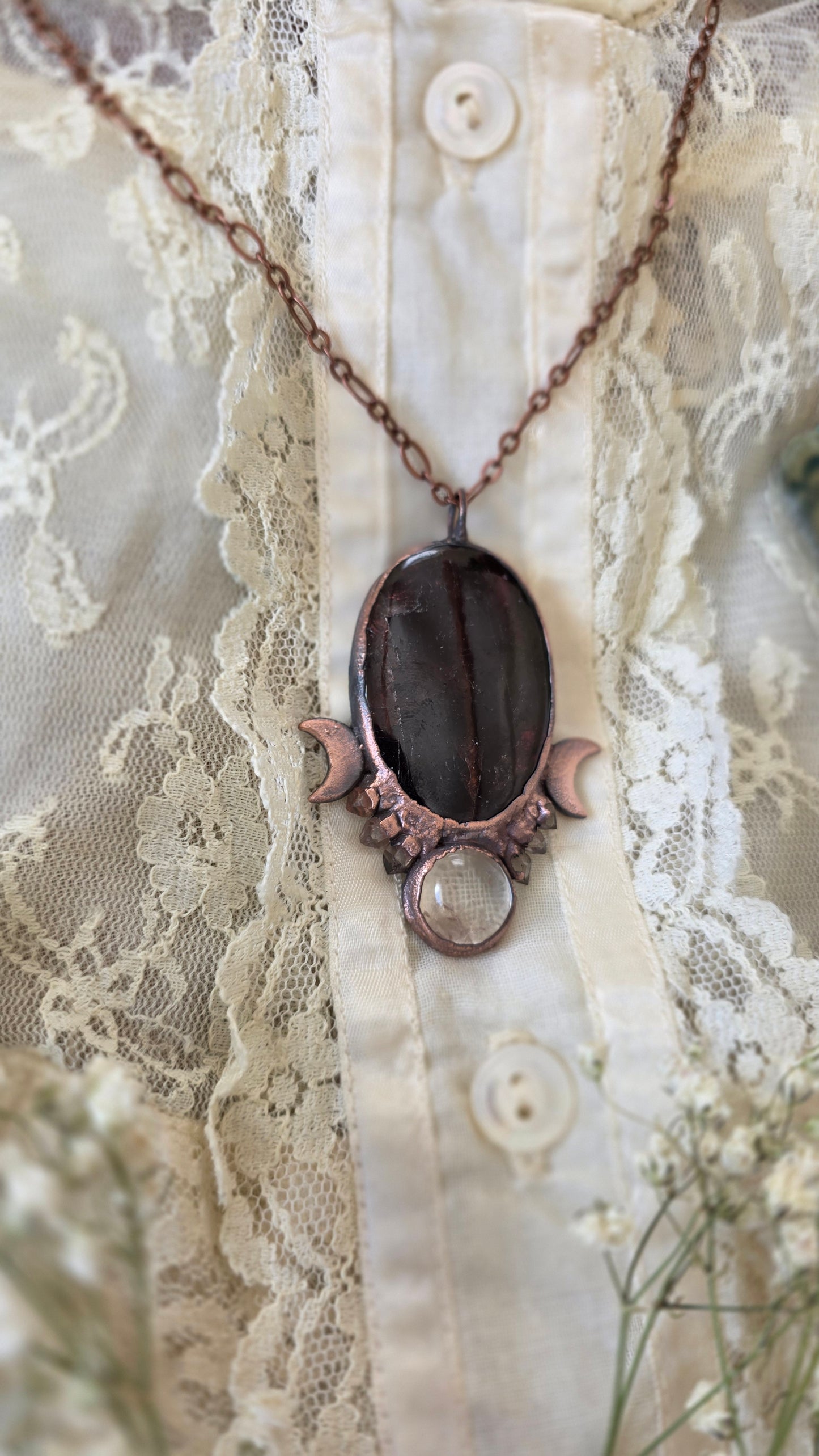 Gemmy Star Garnet with Herkimer and Manifestation Quartz Copper Necklace
