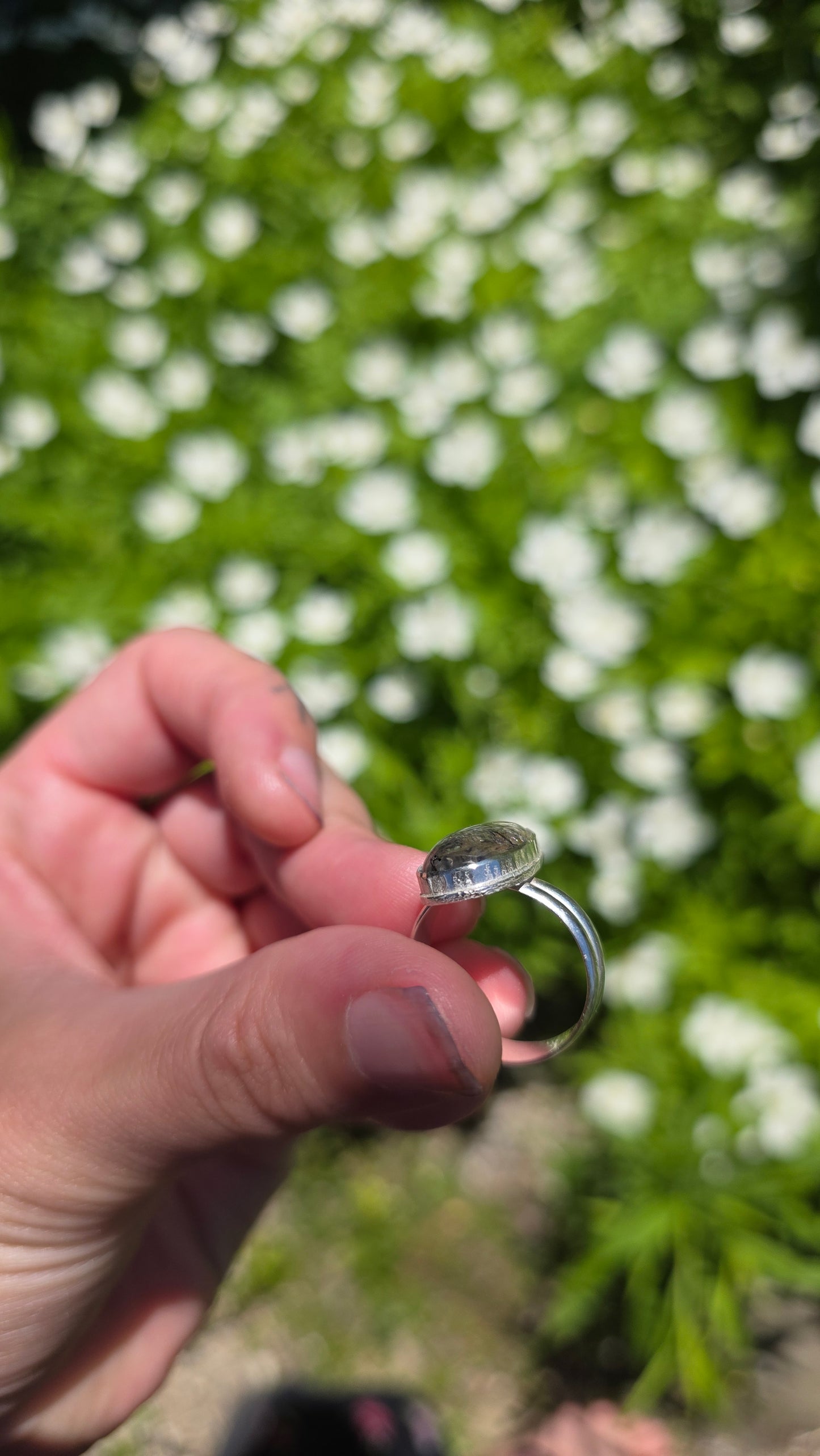Rainbow filled Tourmalinated Quartz Sterling Silver Ring Size 7.5