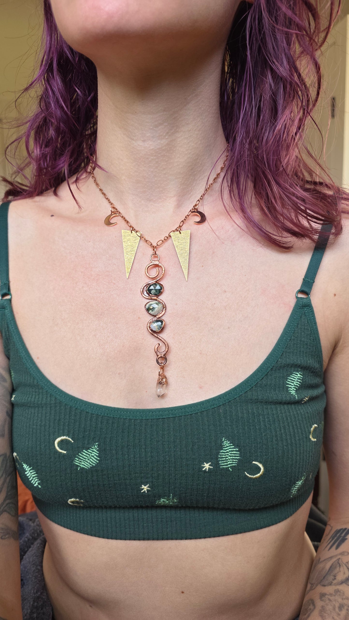 Rooted: Ocean Jasper and Quartz Copper Spiral Necklace