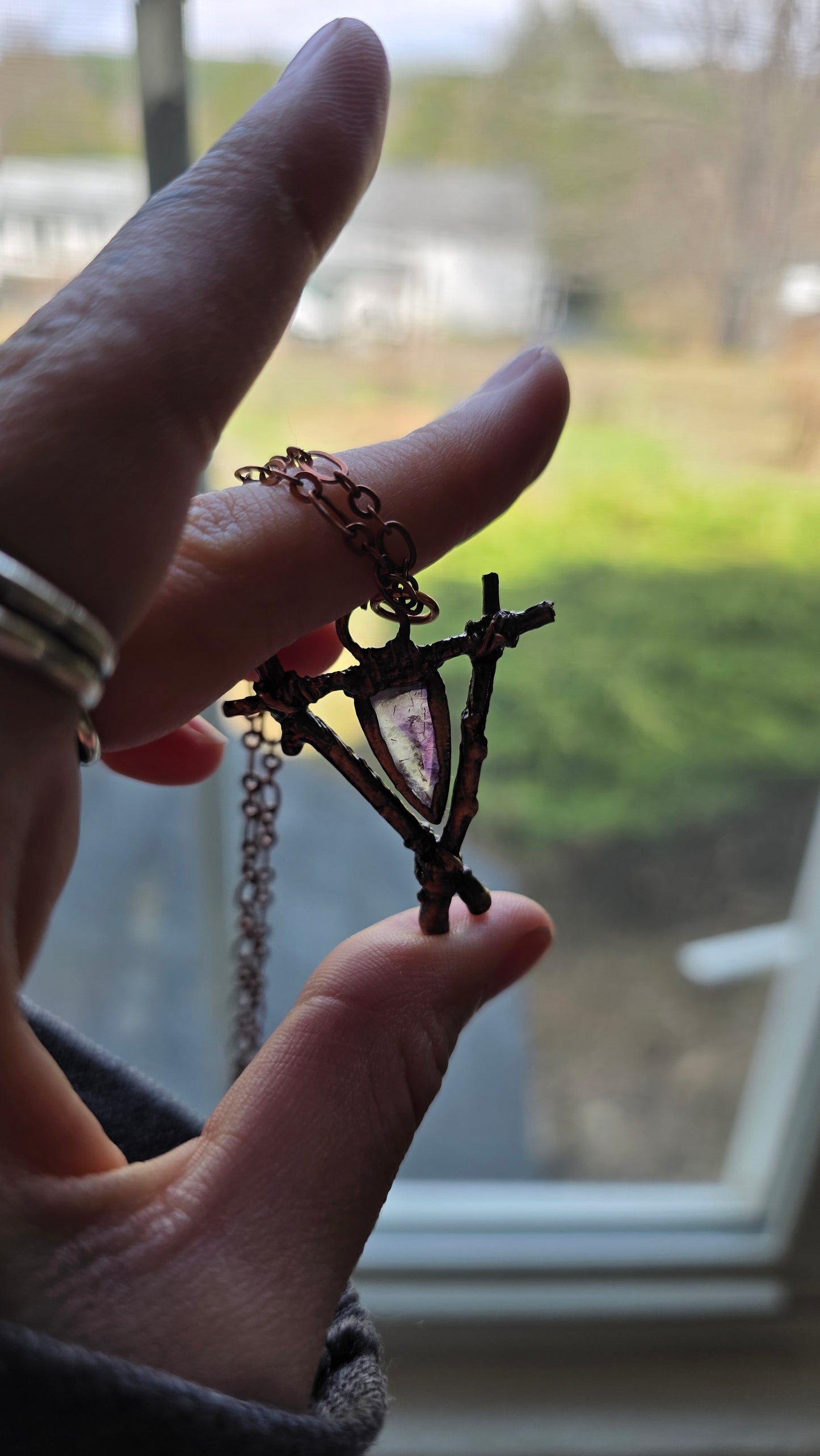 Rooted: Included Amethyst and Twig Copper Necklace