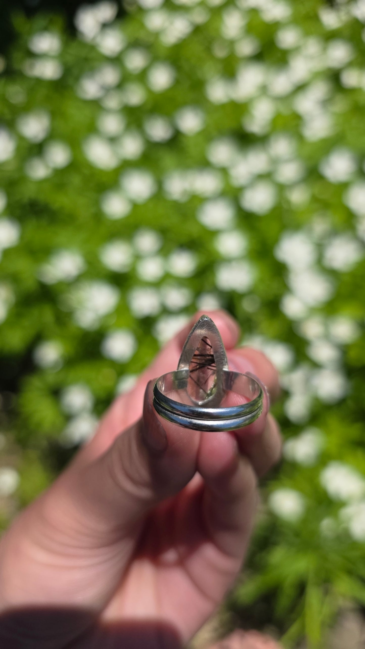 Rainbow filled Tourmalinated Quartz Sterling Silver Ring Size 7.5