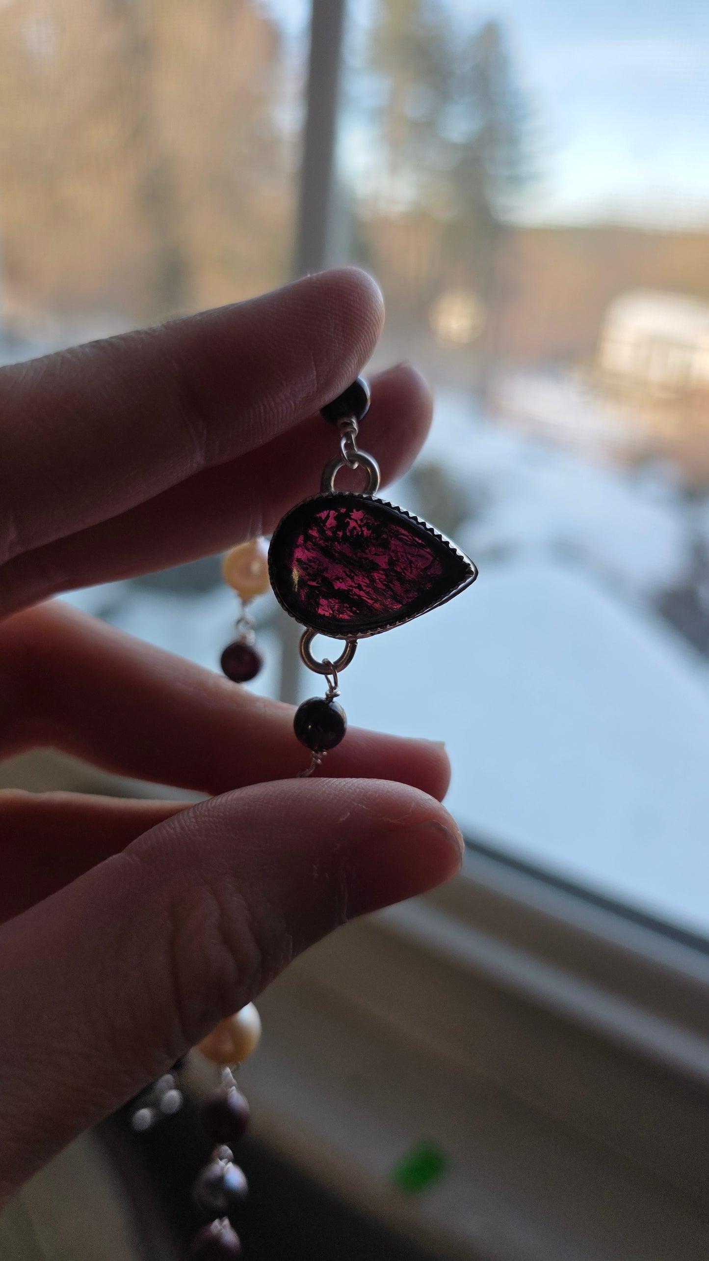 Sterling silver Garnet and Pearl Choker