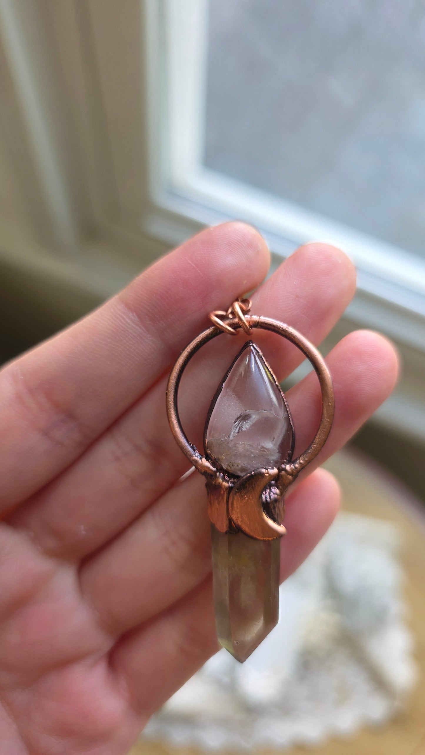 The High Priestess: Smokey Citrine with Lithium Quartz Copper Necklace