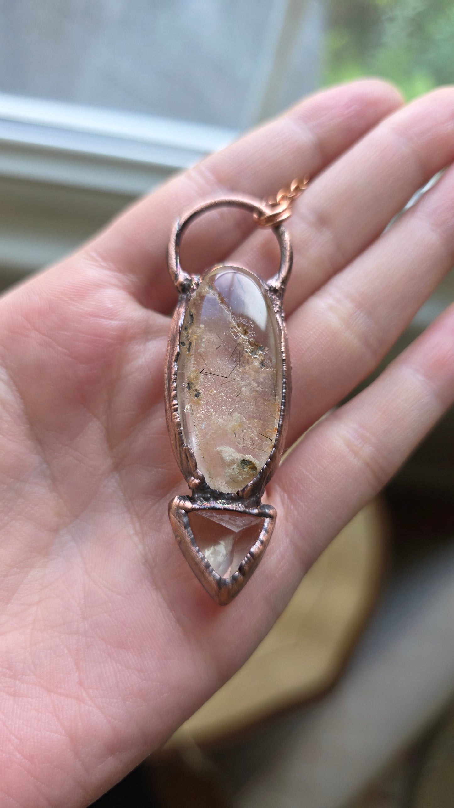 The High Priestess: Rutilated Lodolite with Libyan Desert Glass Copper Necklace