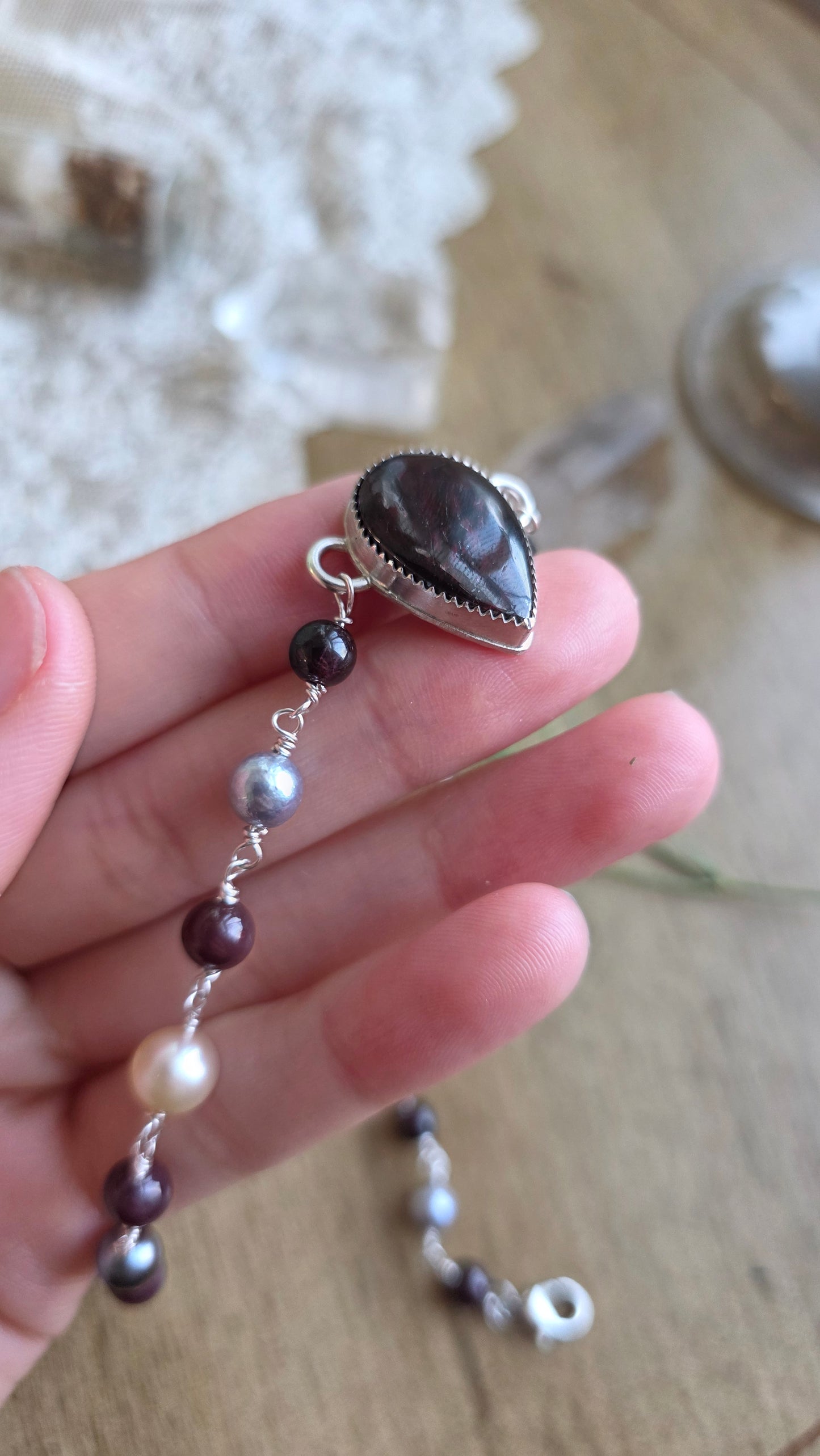 Sterling silver Garnet and Pearl Choker