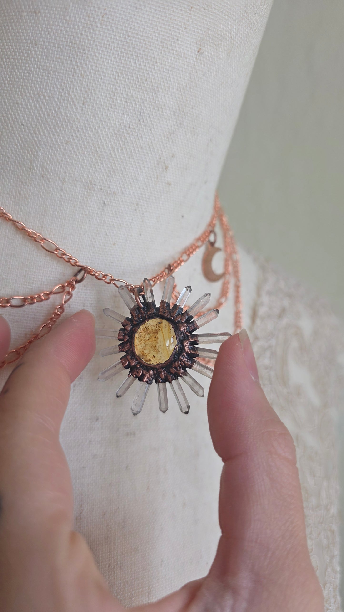 Cyra:  Amber Sun with Quartz Choker Necklace