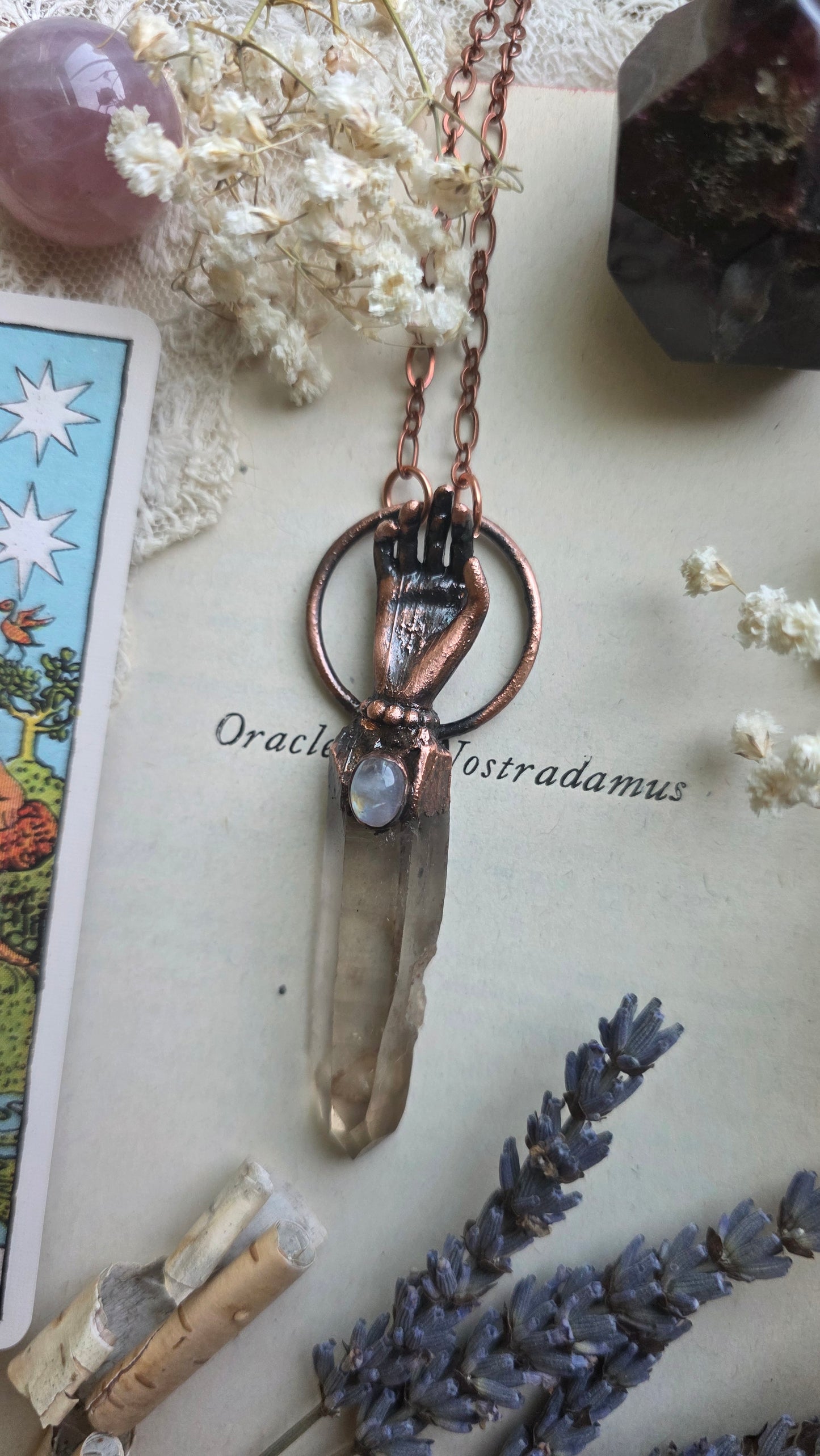 The Seer: Natural Smokey Quartz point with moonstone