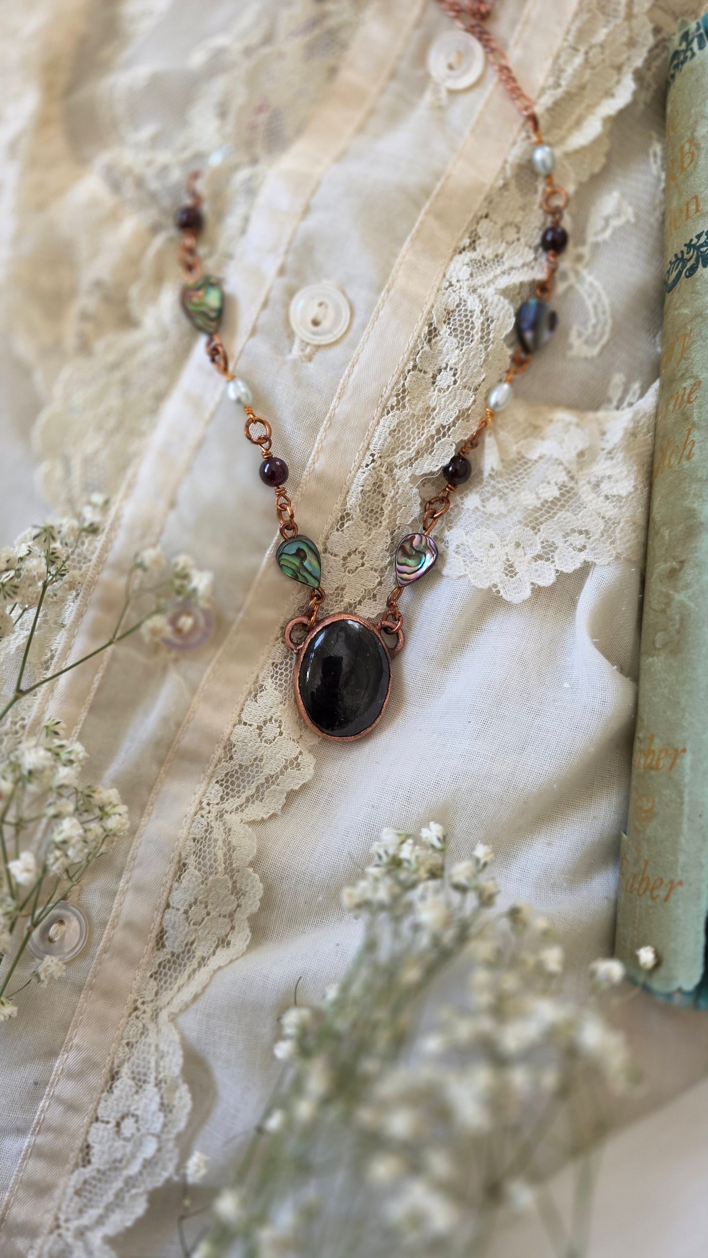 Copper Garnet Choker with Abalone and Pearl