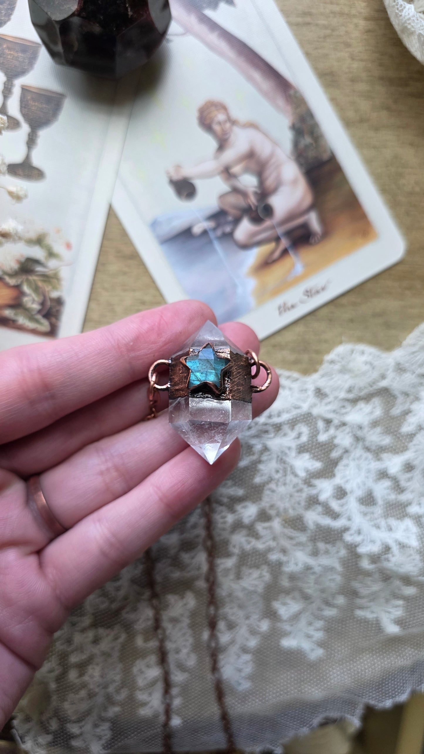 Quartz DT with Labradorite Star Copper Pendant