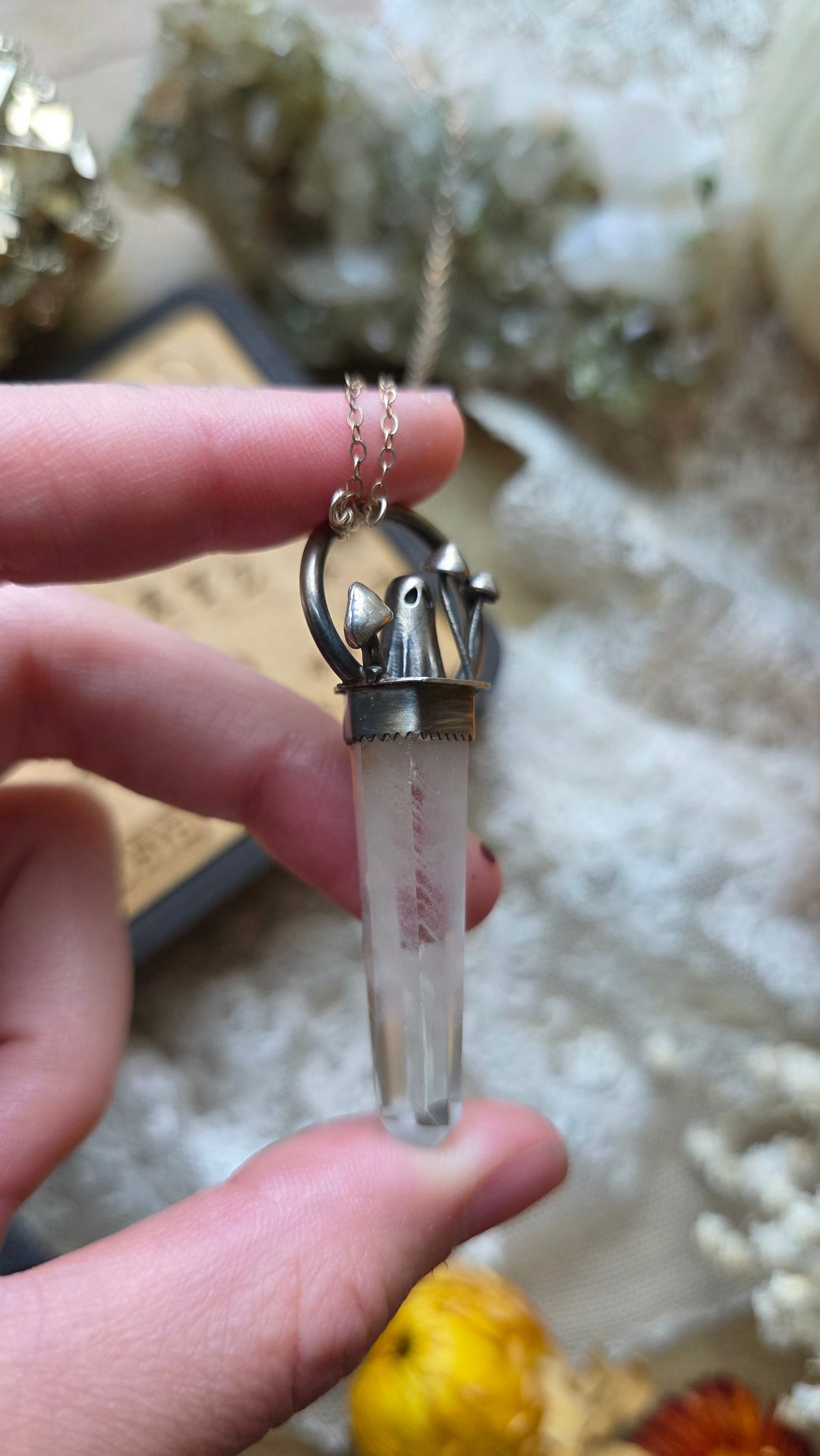 jdrewsilvers and xtwii collaboration: Sterling Silver Sheet Ghost Mushroom Phanom Quartz Pendant