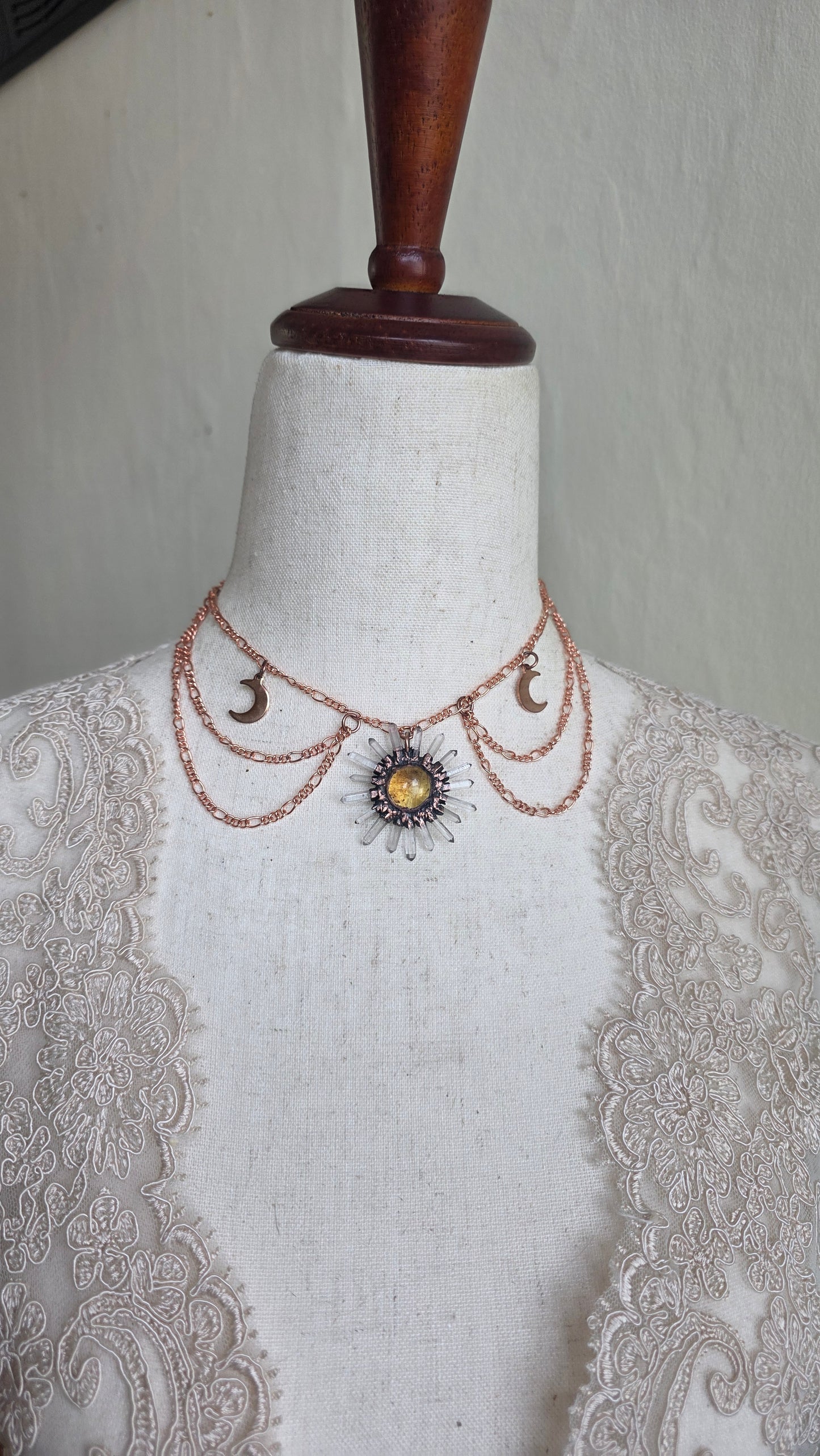 Cyra:  Amber Sun with Quartz Choker Necklace
