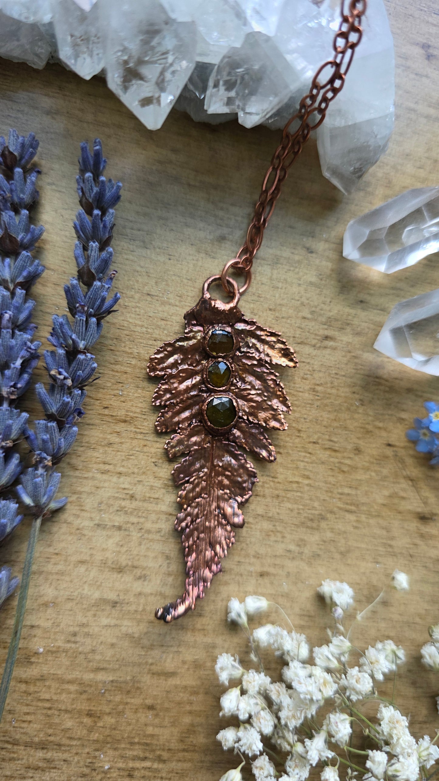 Copper Encased Real Fern with Tourmaline