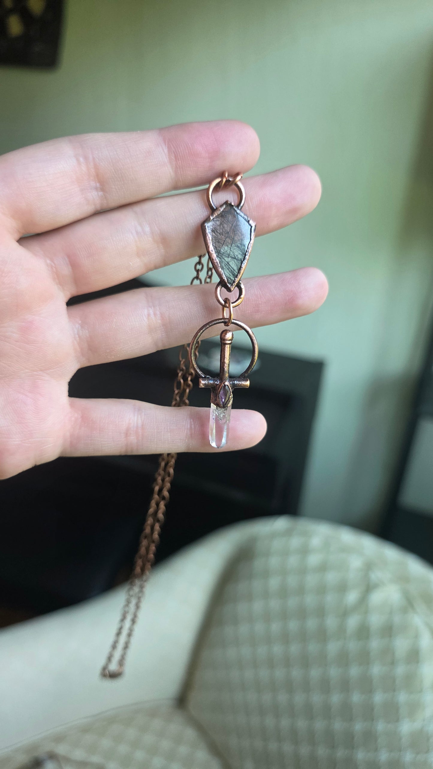 Valor: Vera Cruz Mini Sword with Pink Sapphire, and Tourmalinated Quartz