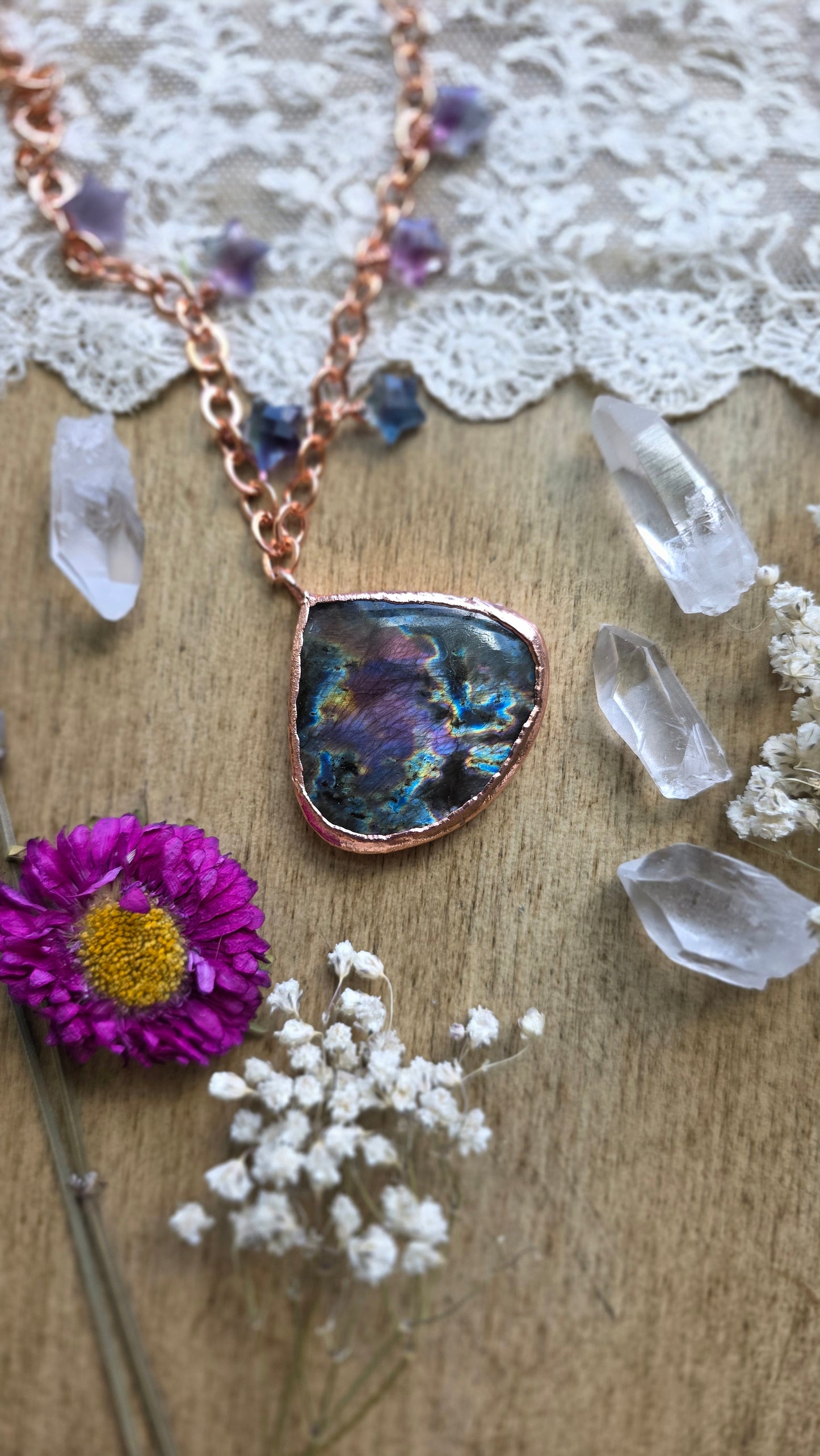 Labradorite and Fluorite Stars Copper Necklace