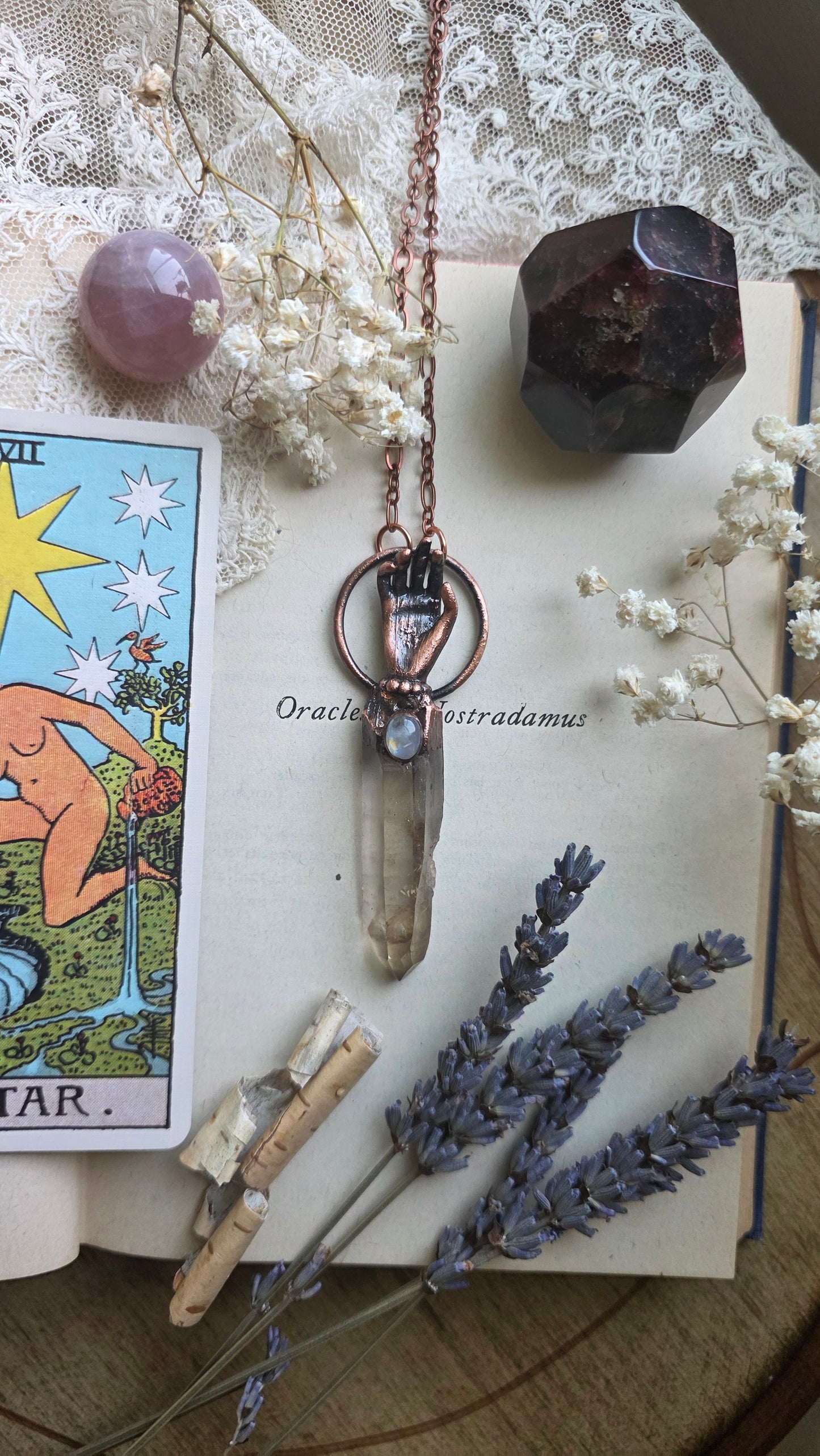 The Seer: Natural Smokey Quartz point with moonstone
