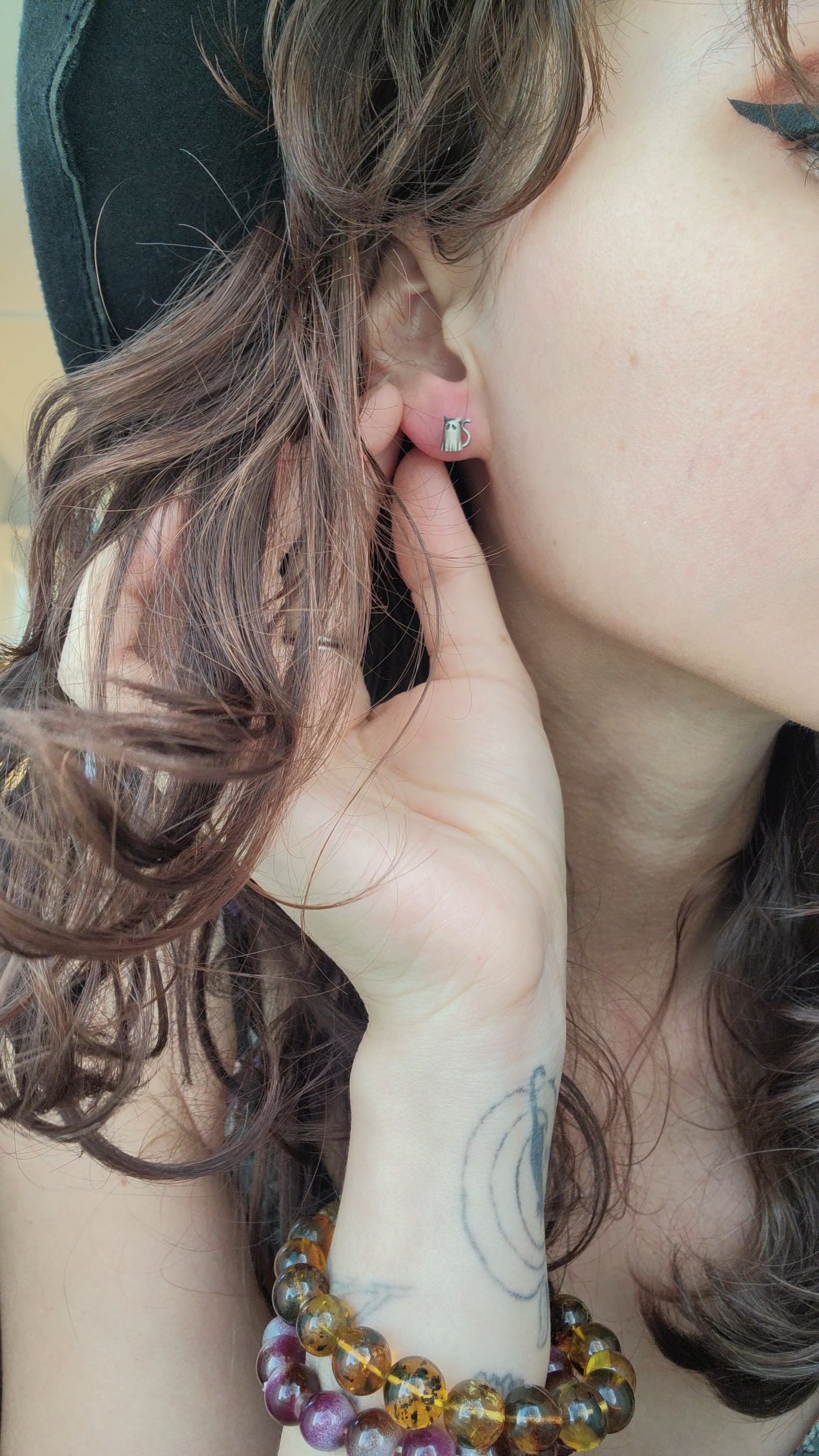 Sheet ghost kitty sterling silver post earrings