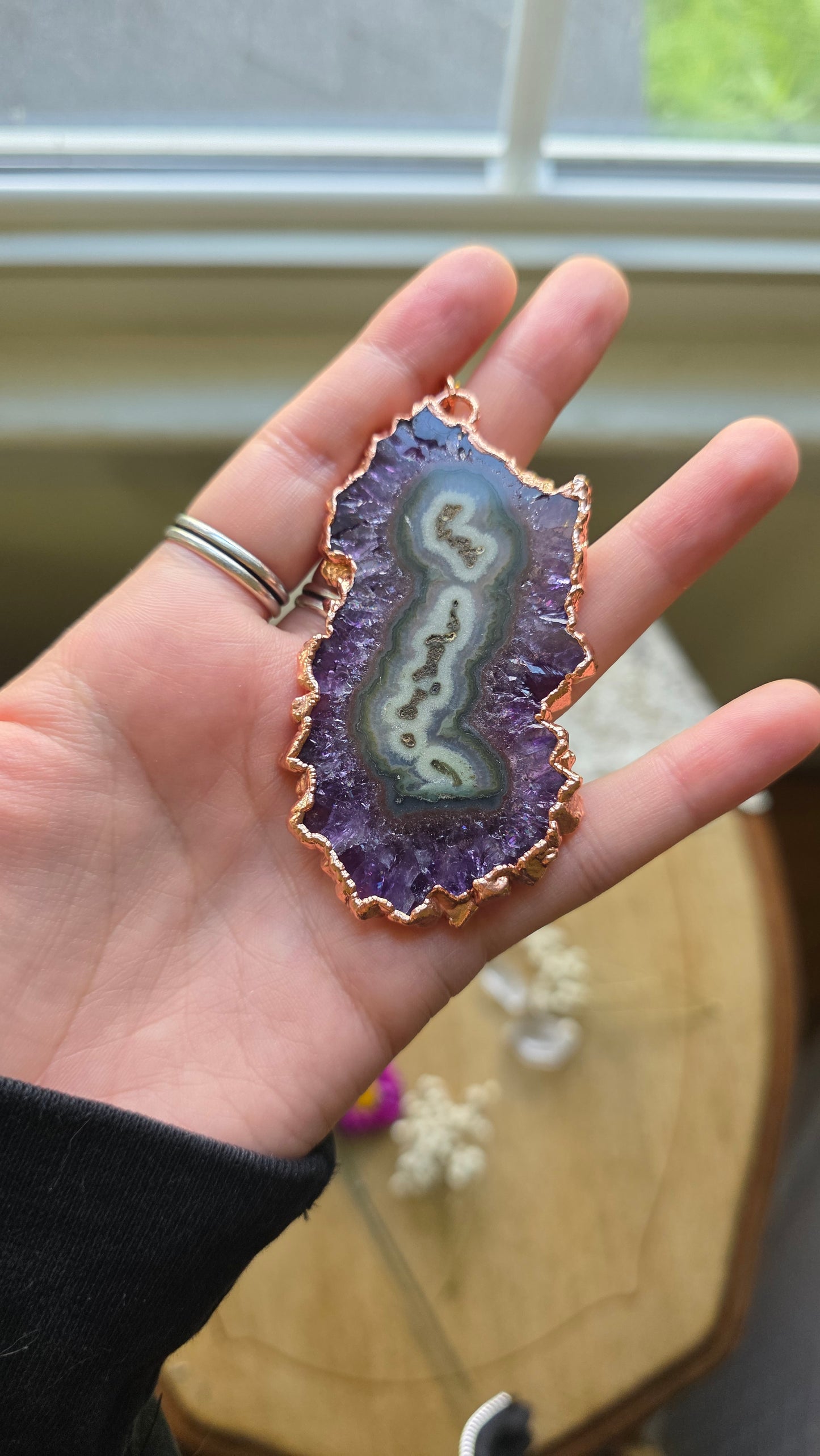 Large Amethyst Stalctite Copper Necklace