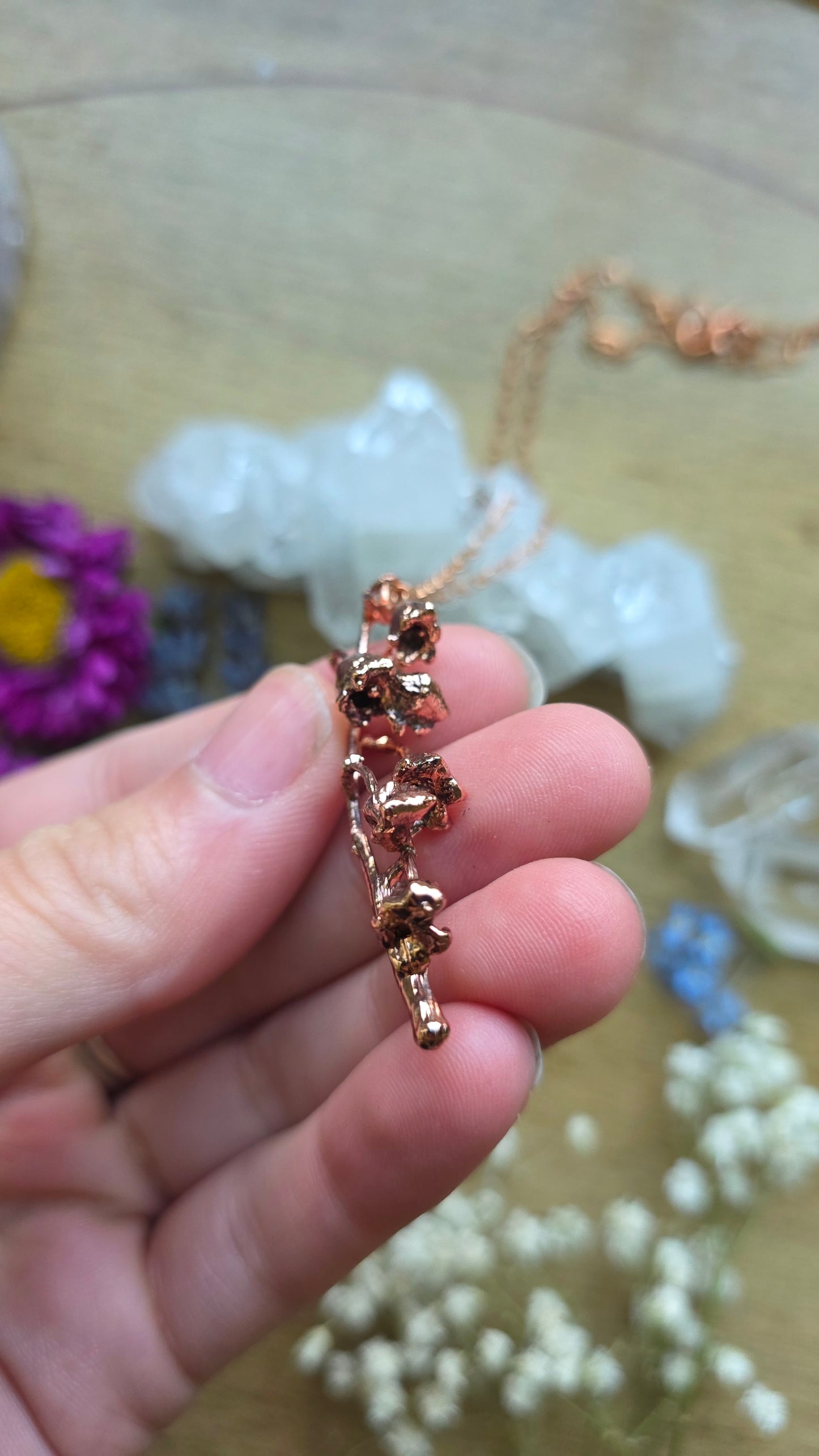 Copper Encased Lily of the Valley Necklace