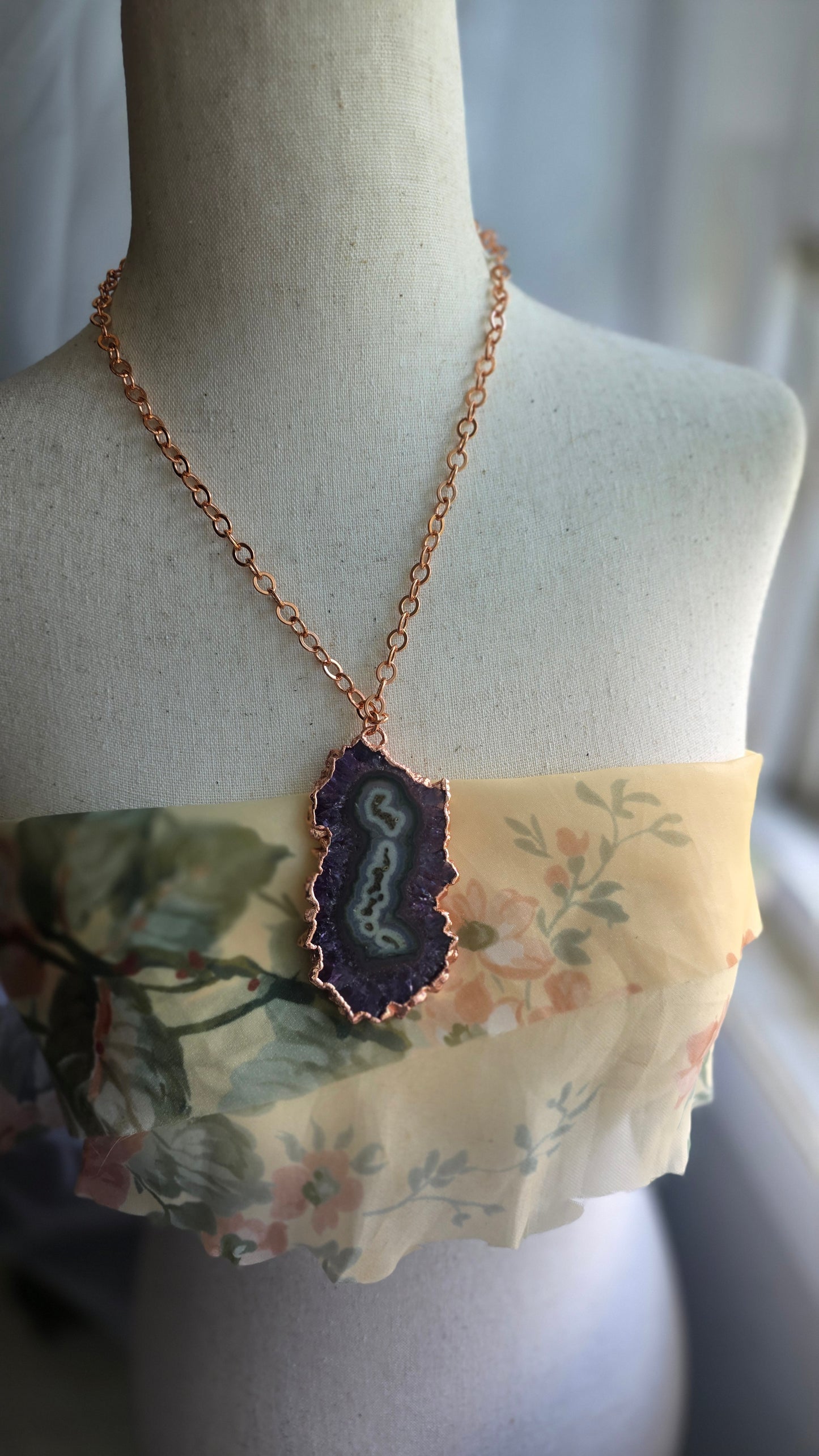 Large Amethyst Stalctite Copper Necklace