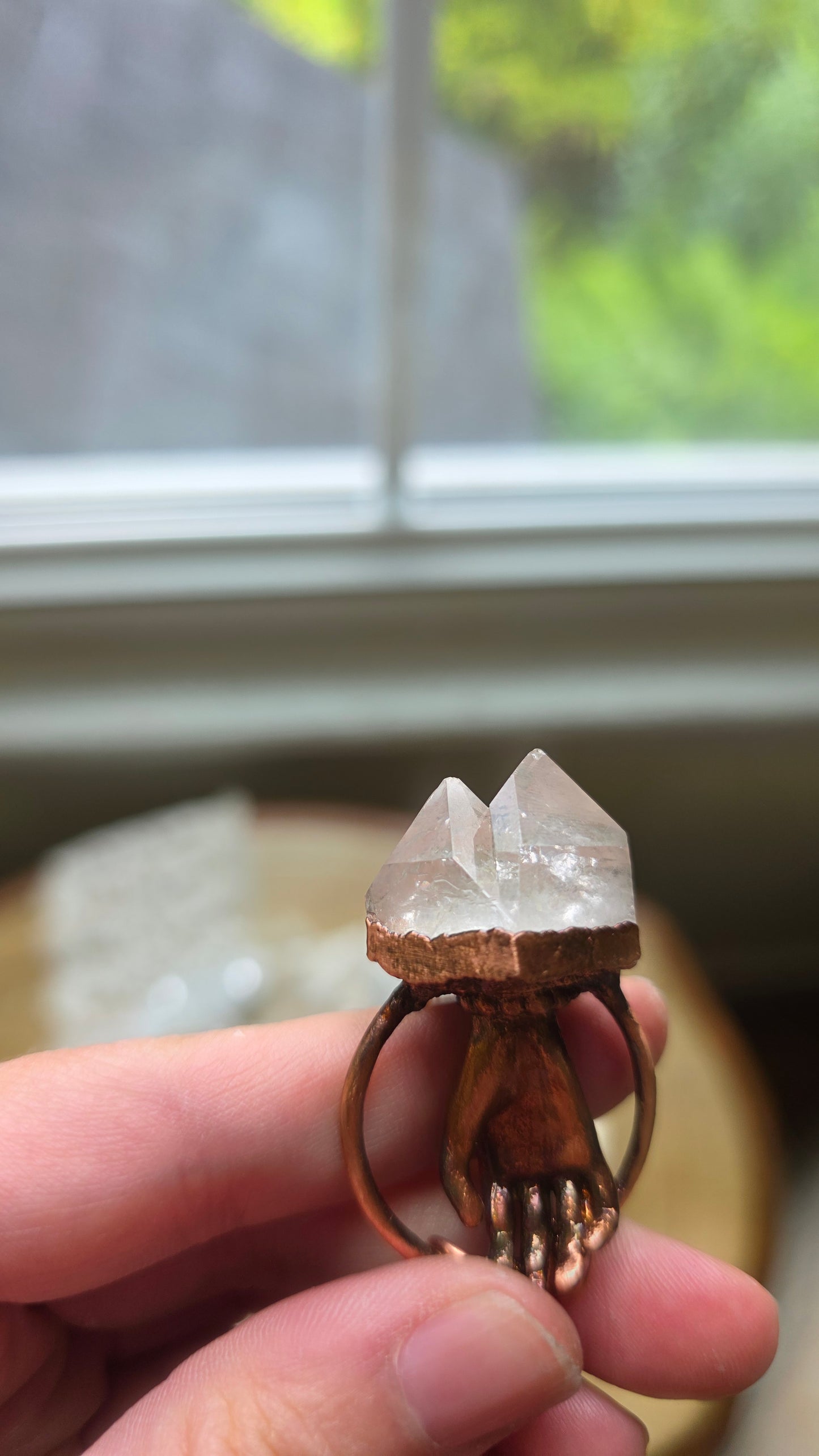 The High Priestess: Twin Quartz Point with Hand Copper Necklace