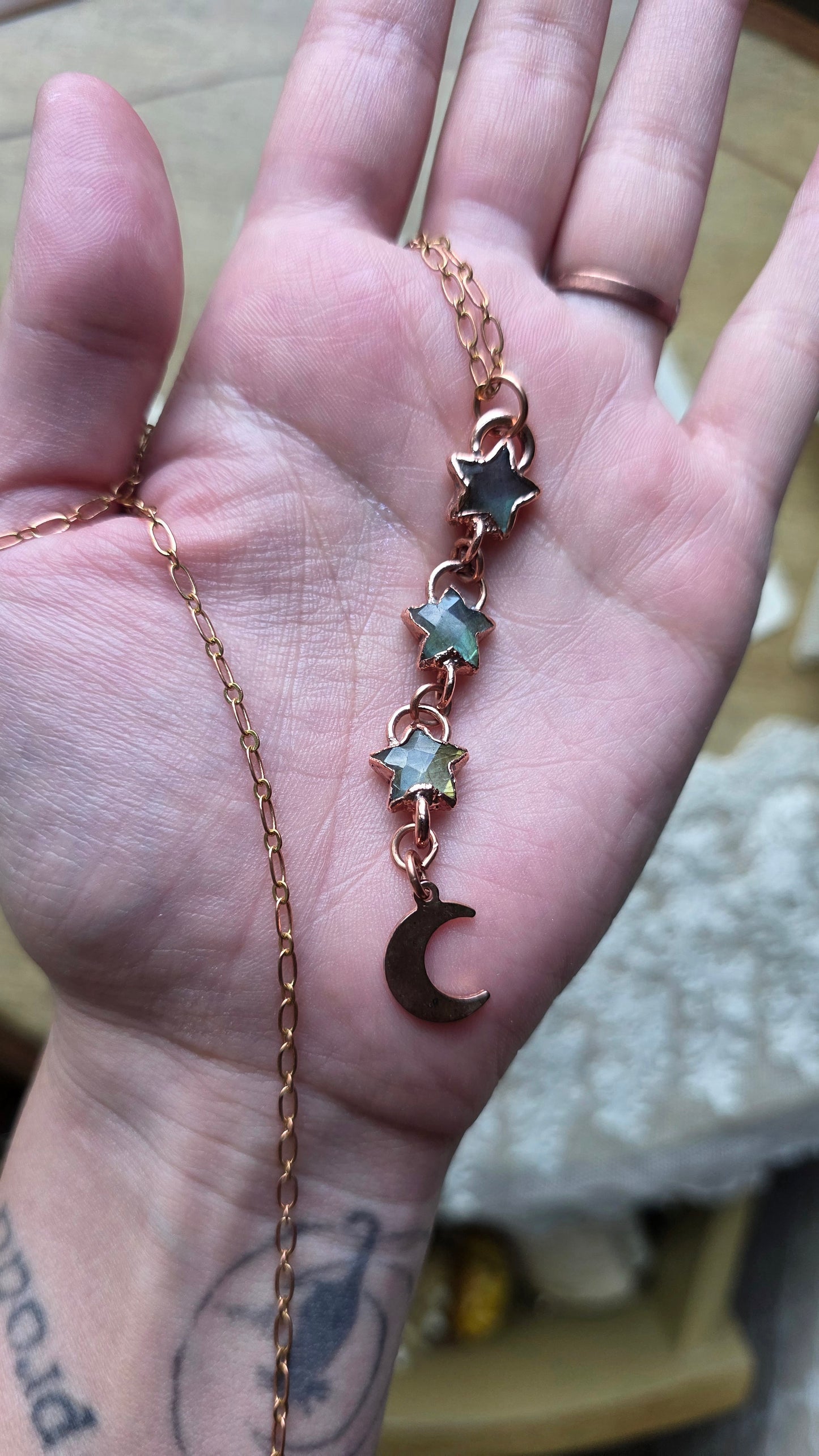 Triple Labradorite Star Copper Necklace