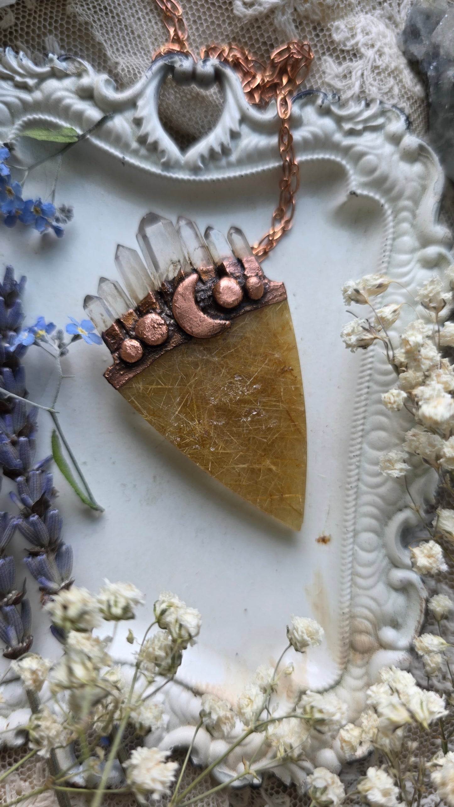The High Priestess: Golden Rutilated Quartz Stardust Pendant