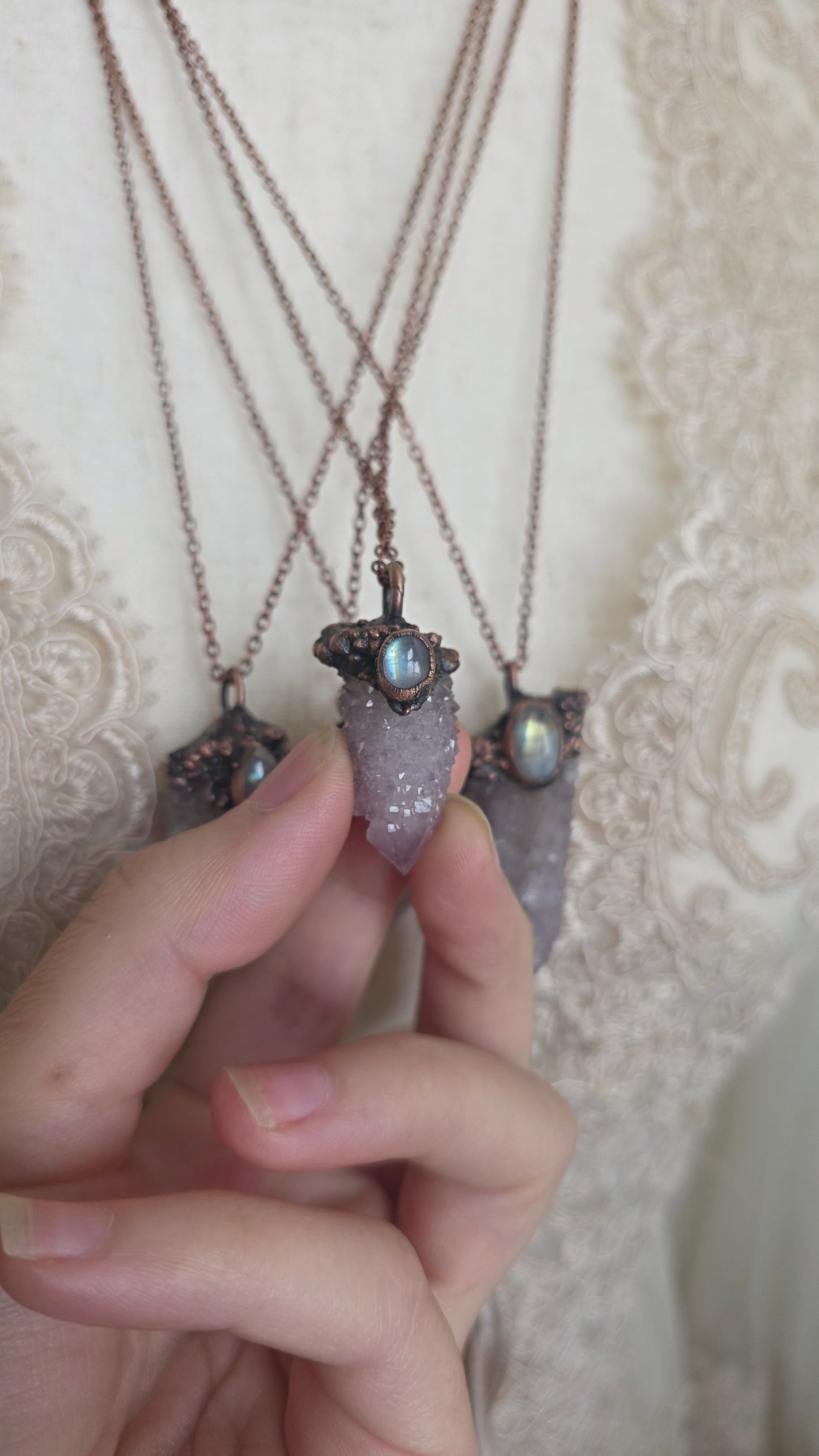 Spirit Quartz and Moonstone Copper Pendant