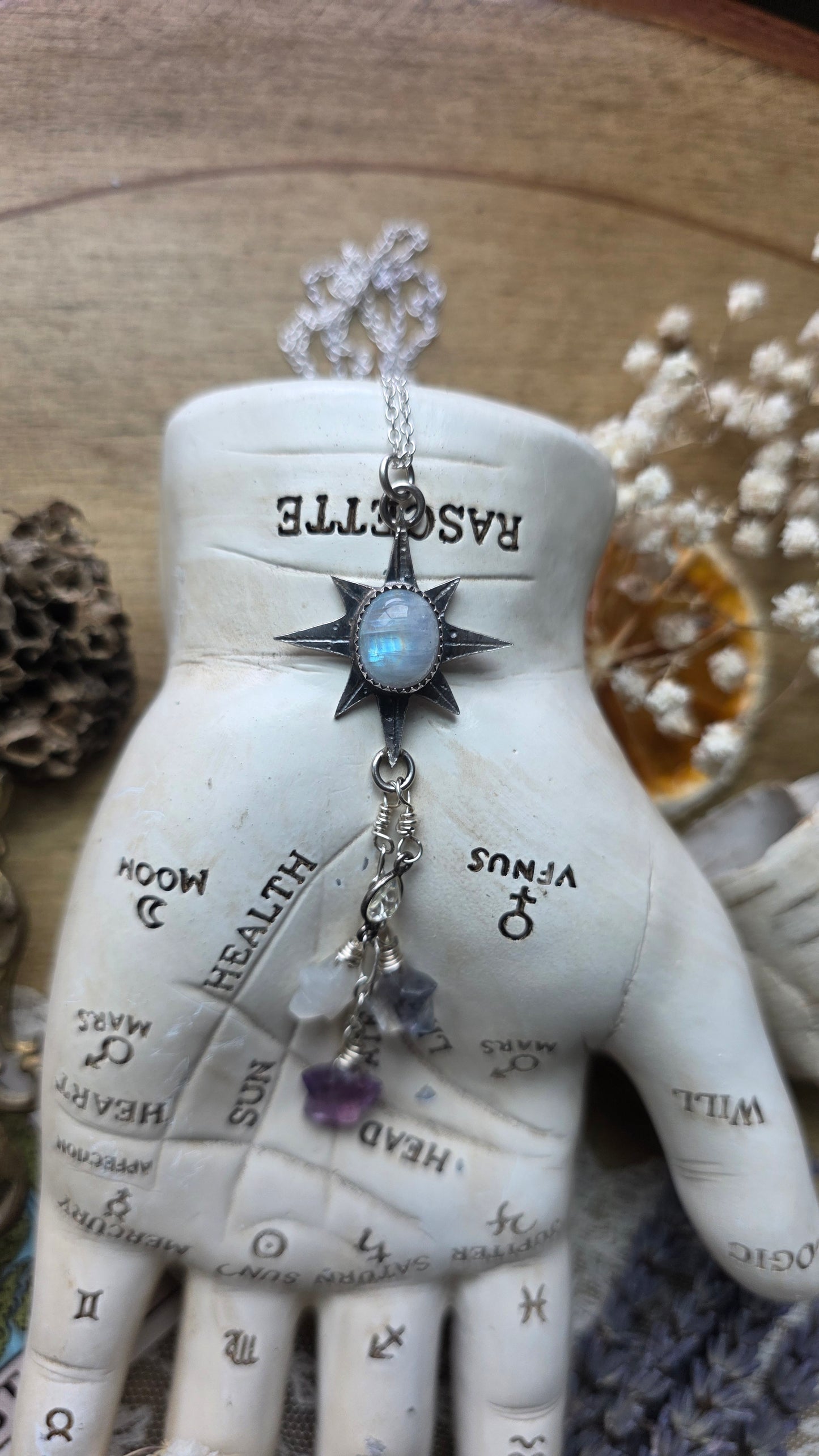 Sterling Silver Moonstone Star Necklace