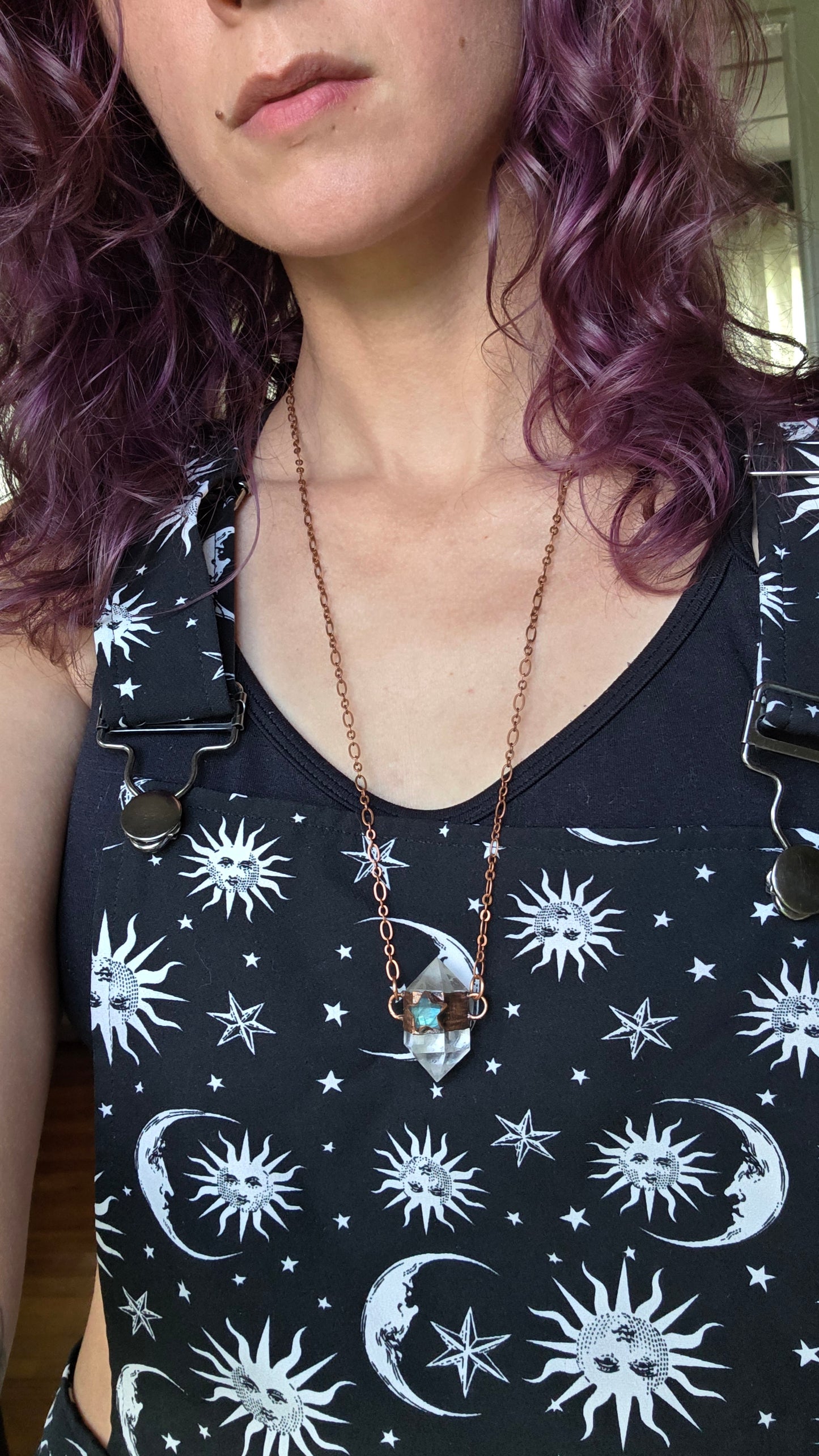 Quartz DT with Labradorite Star Copper Pendant