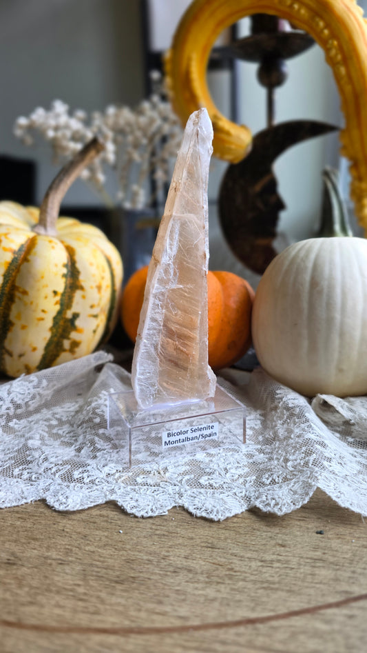 Bicolor Selenite on Stand