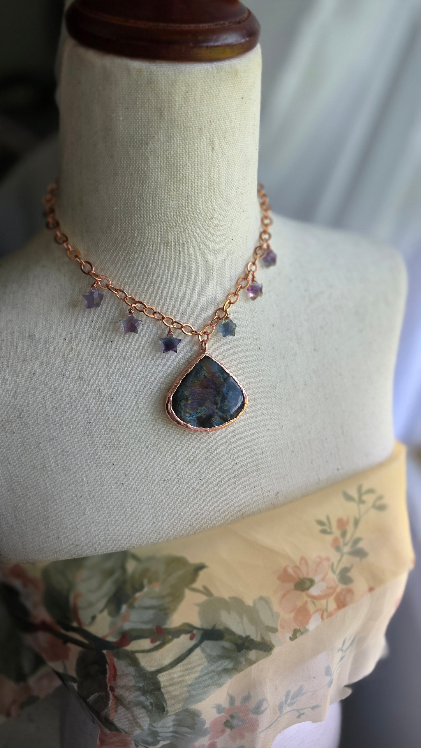 Labradorite and Fluorite Stars Copper Necklace