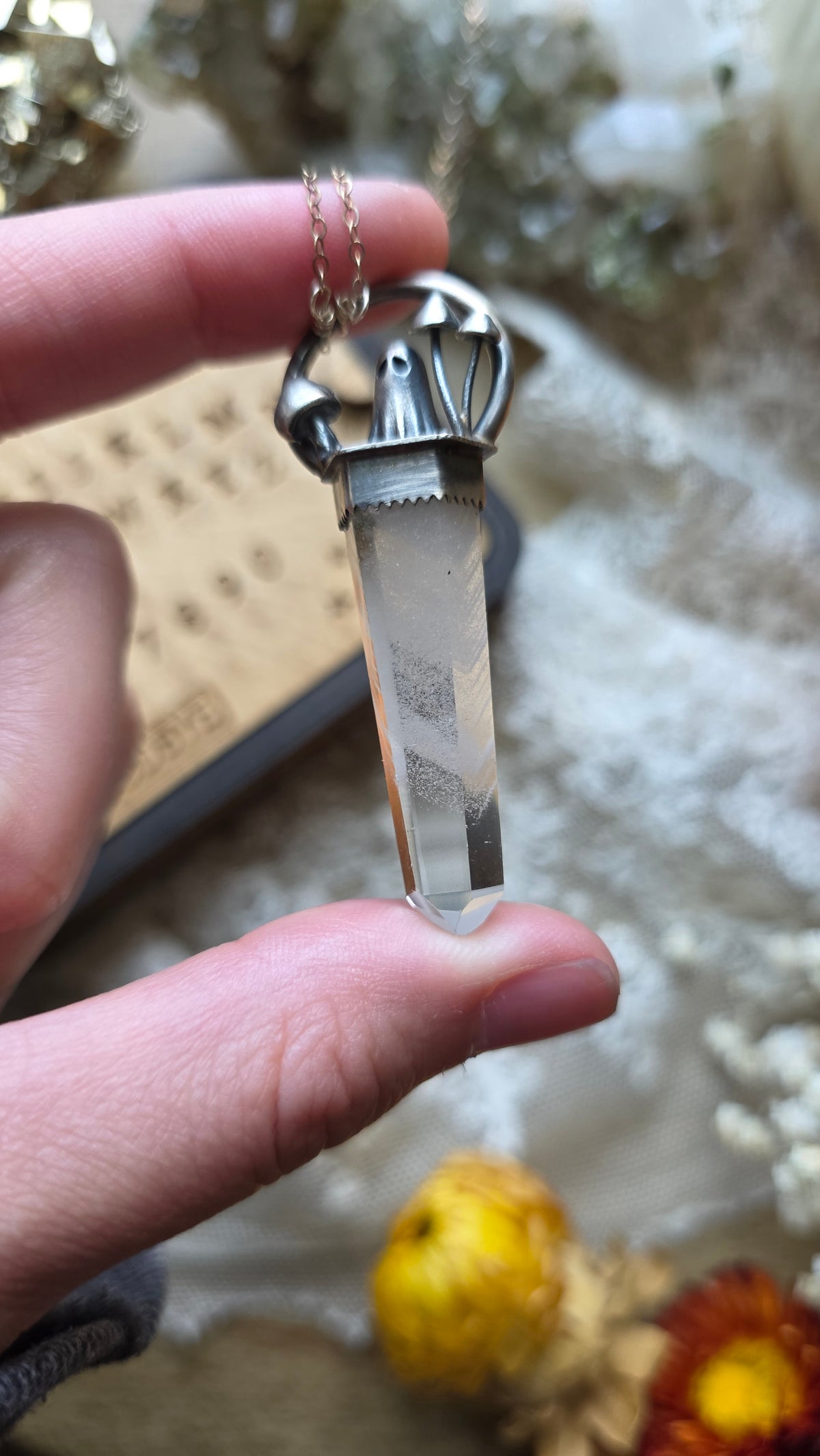 jdrewsilvers and xtwii collaboration: Sterling Silver Sheet Ghost Mushroom Phanom Quartz Pendant