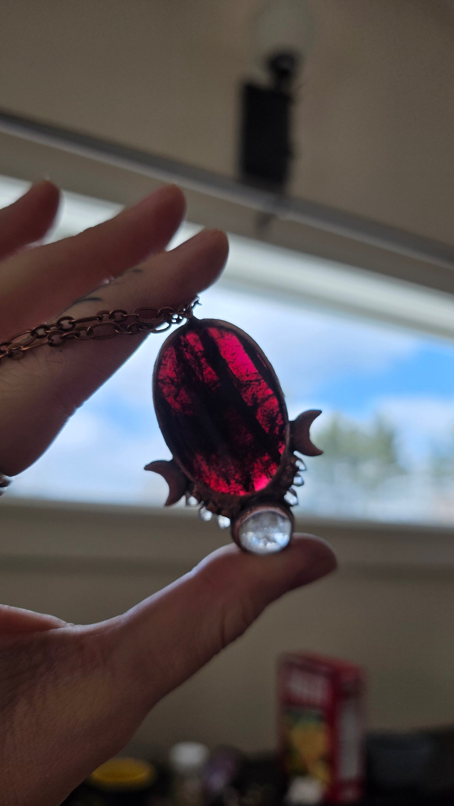 Gemmy Star Garnet with Herkimer and Manifestation Quartz Copper Necklace