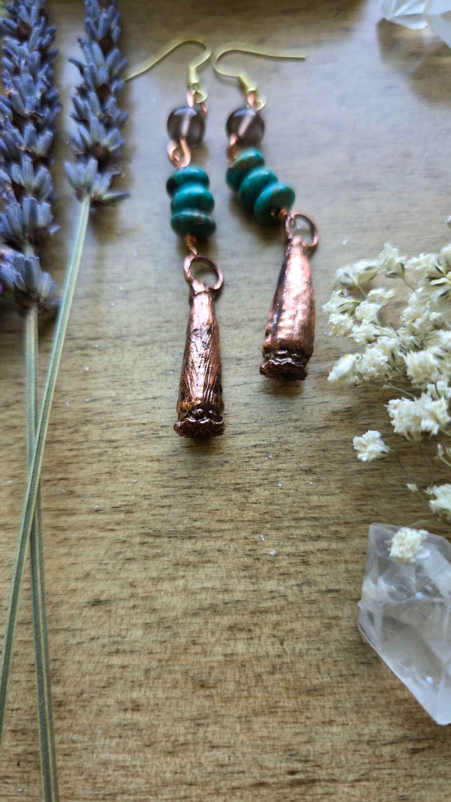 Copper Encased Poppy Pod Dangle Earrings