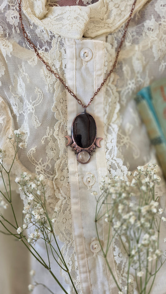 Gemmy Star Garnet with Herkimer and Manifestation Quartz Copper Necklace