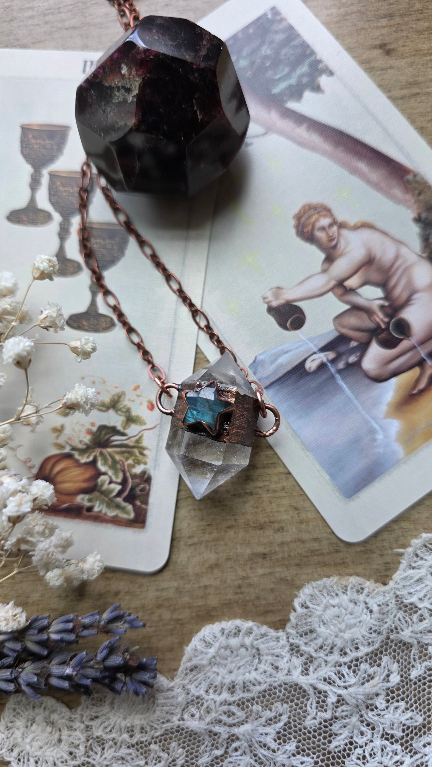 Quartz DT with Labradorite Star Copper Pendant