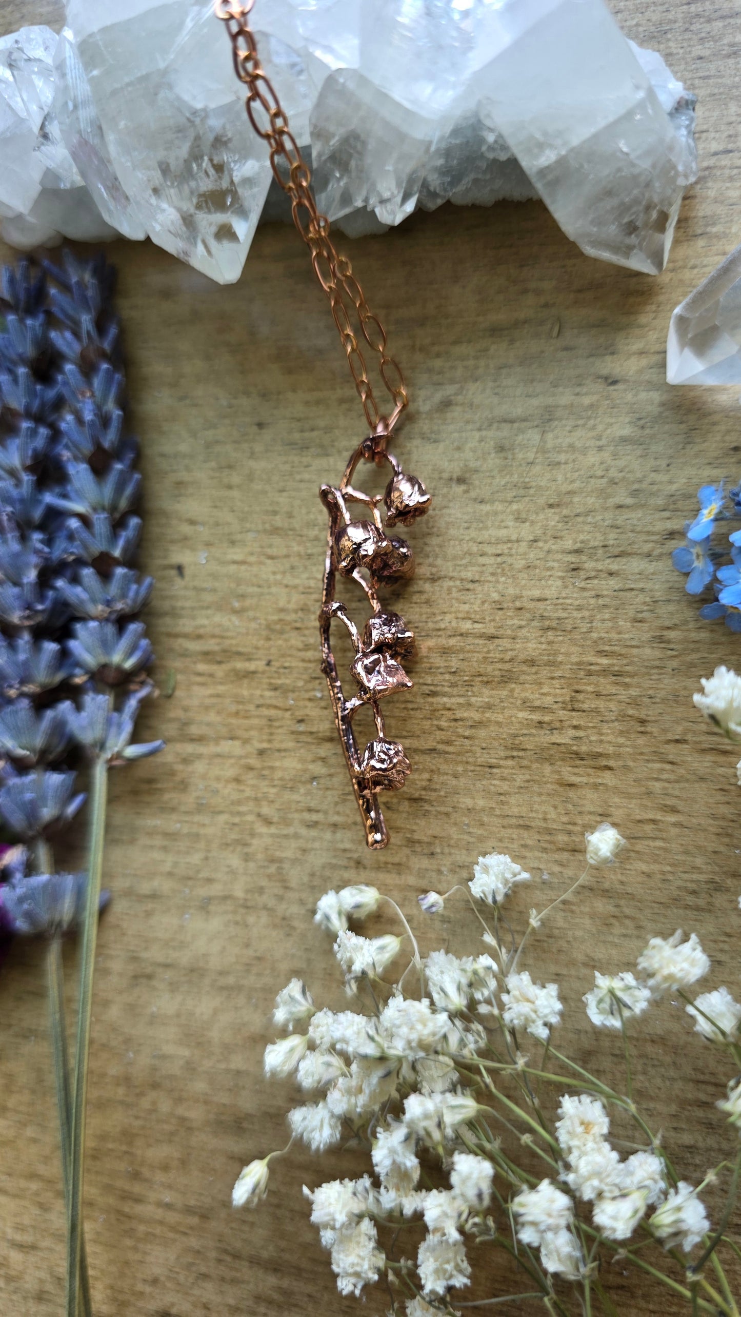 Copper Encased Lily of the Valley Necklace