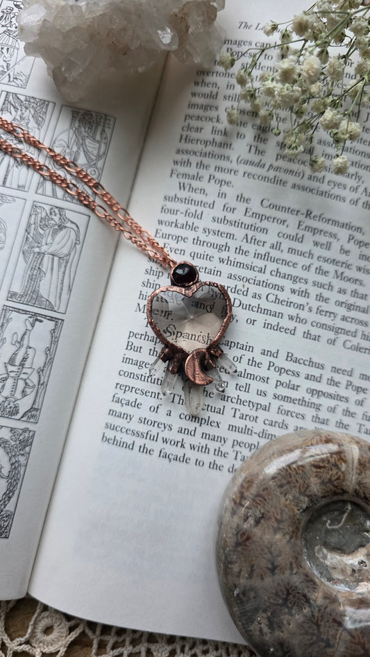 Smokey Quartz Heart and Garnet with Quartz Copper Necklace