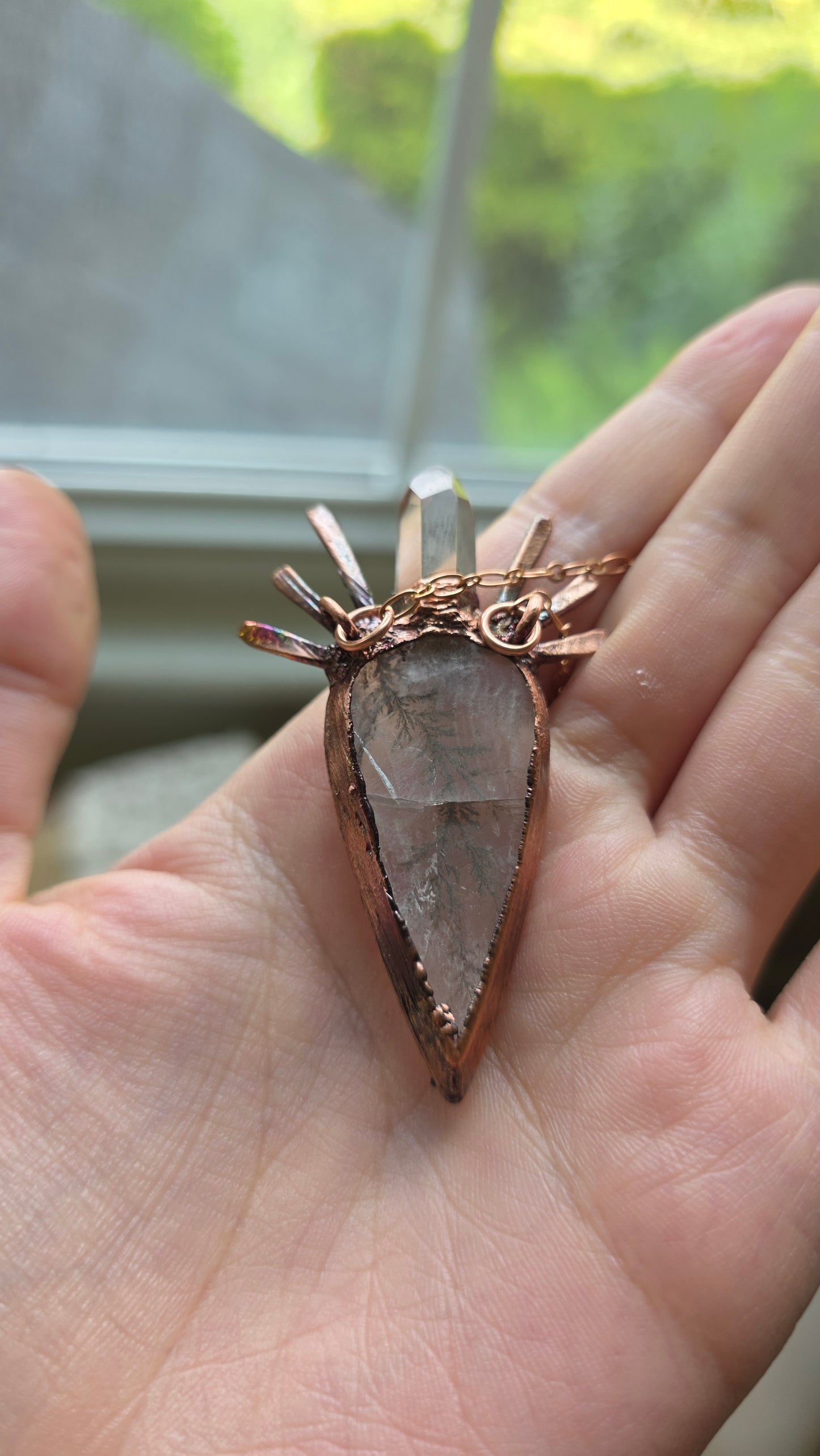 The High Priestess: Dendritic Quartz with Garnet and Citrine Copper Necklace