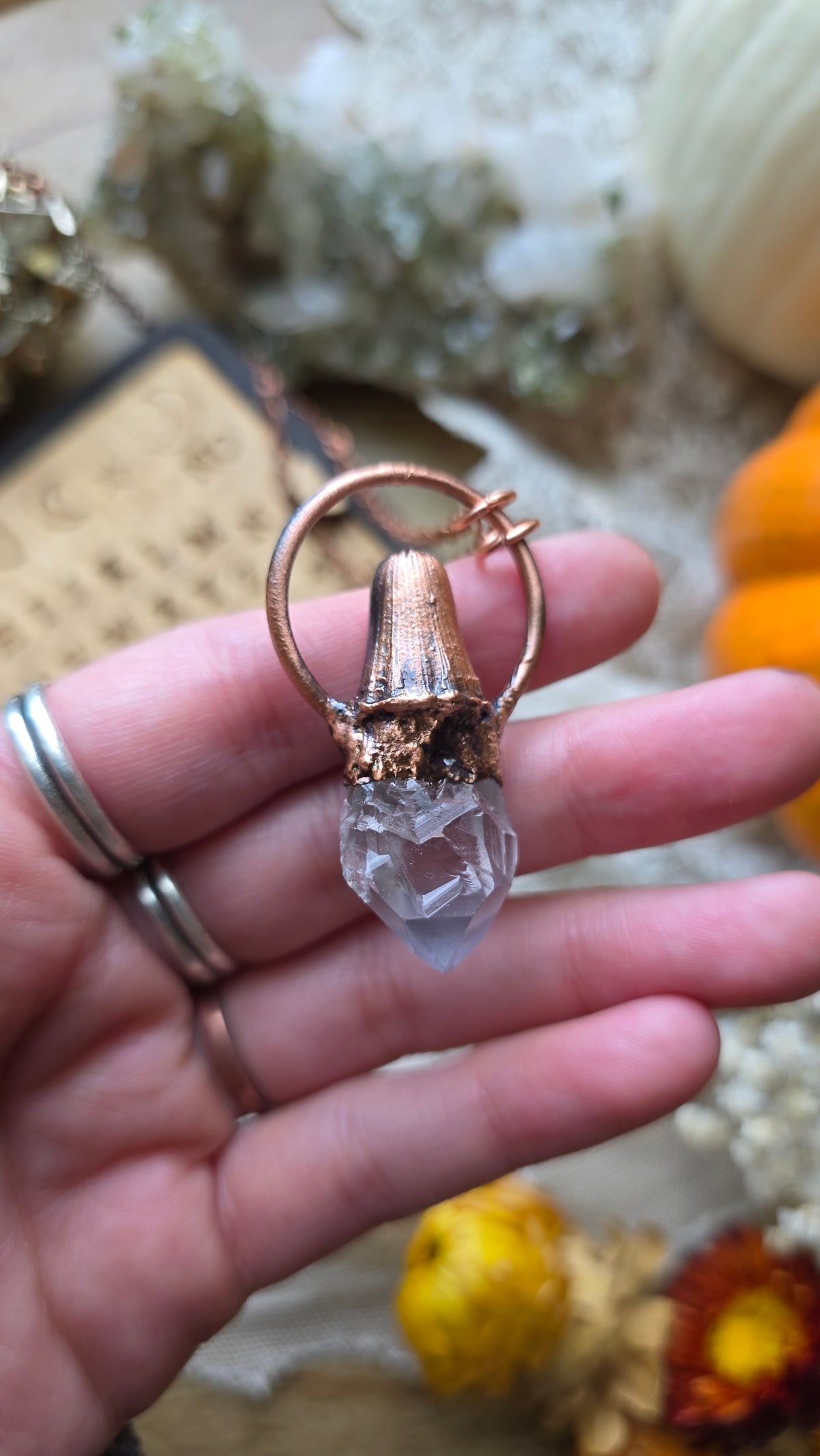 jdrewsilvers and xtwii collaboration: Quartz and Green Tourmaline Copper Sheet Ghost Necklace