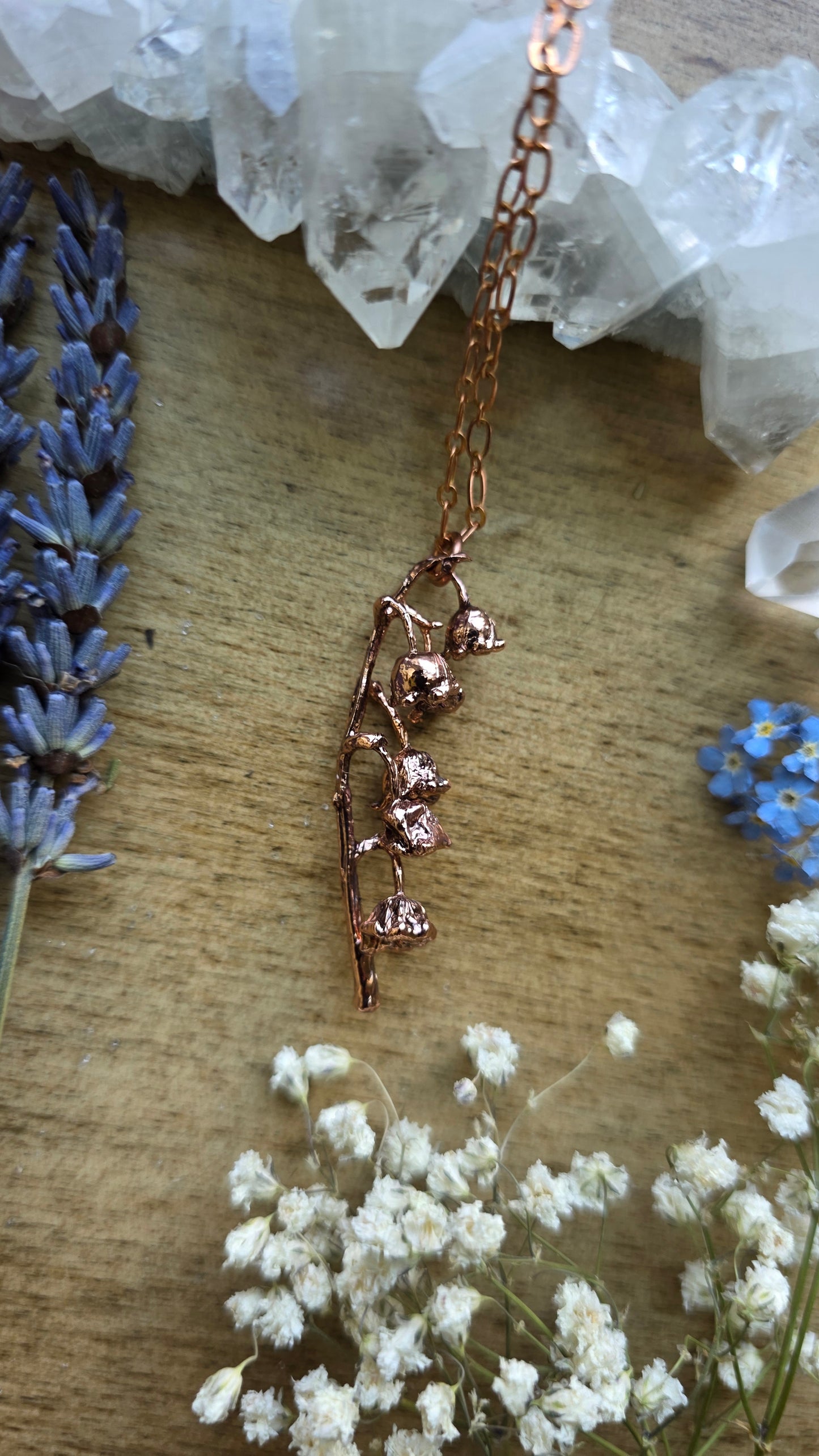 Copper Encased Lily of the Valley Necklace