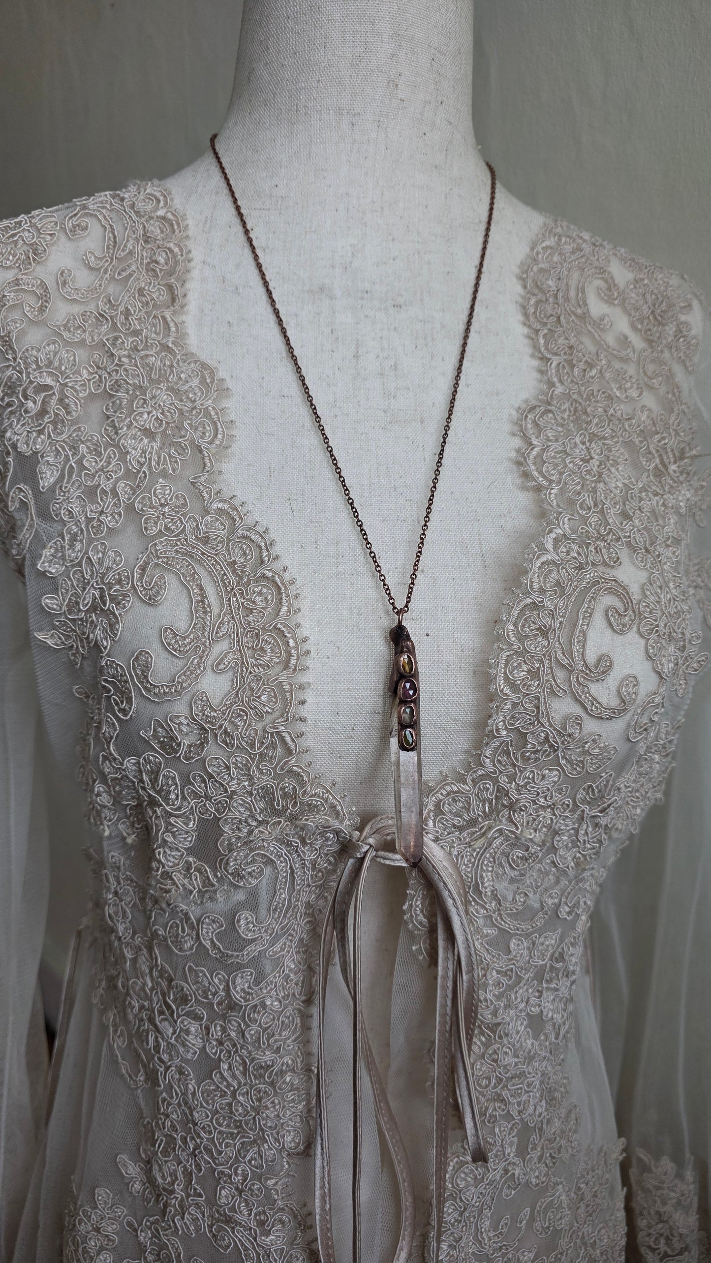 Singing Smokey Quartz Point with Tourmaline Copper Pendant