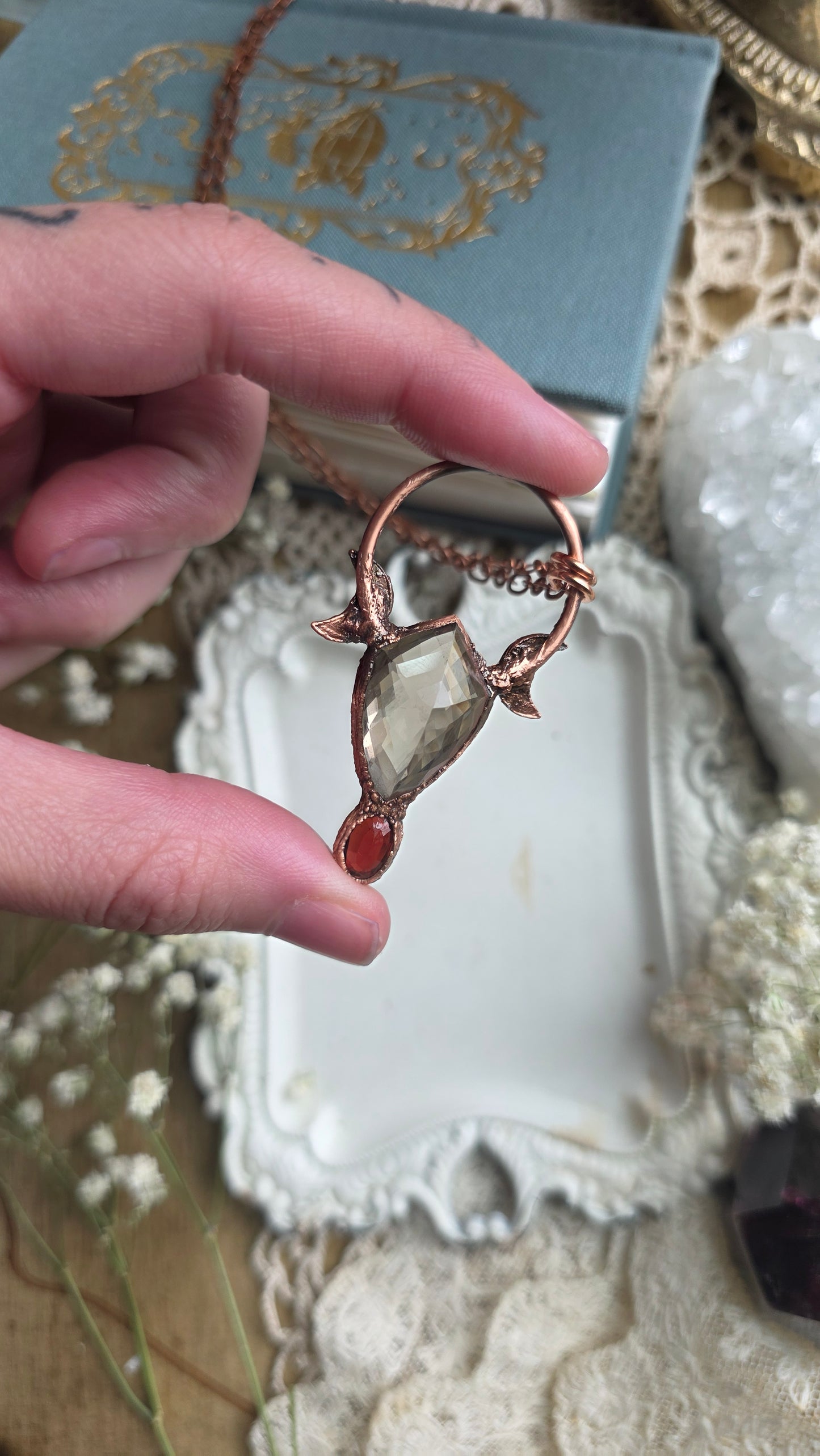 Smokey Quartz and Garnet Copper Necklace