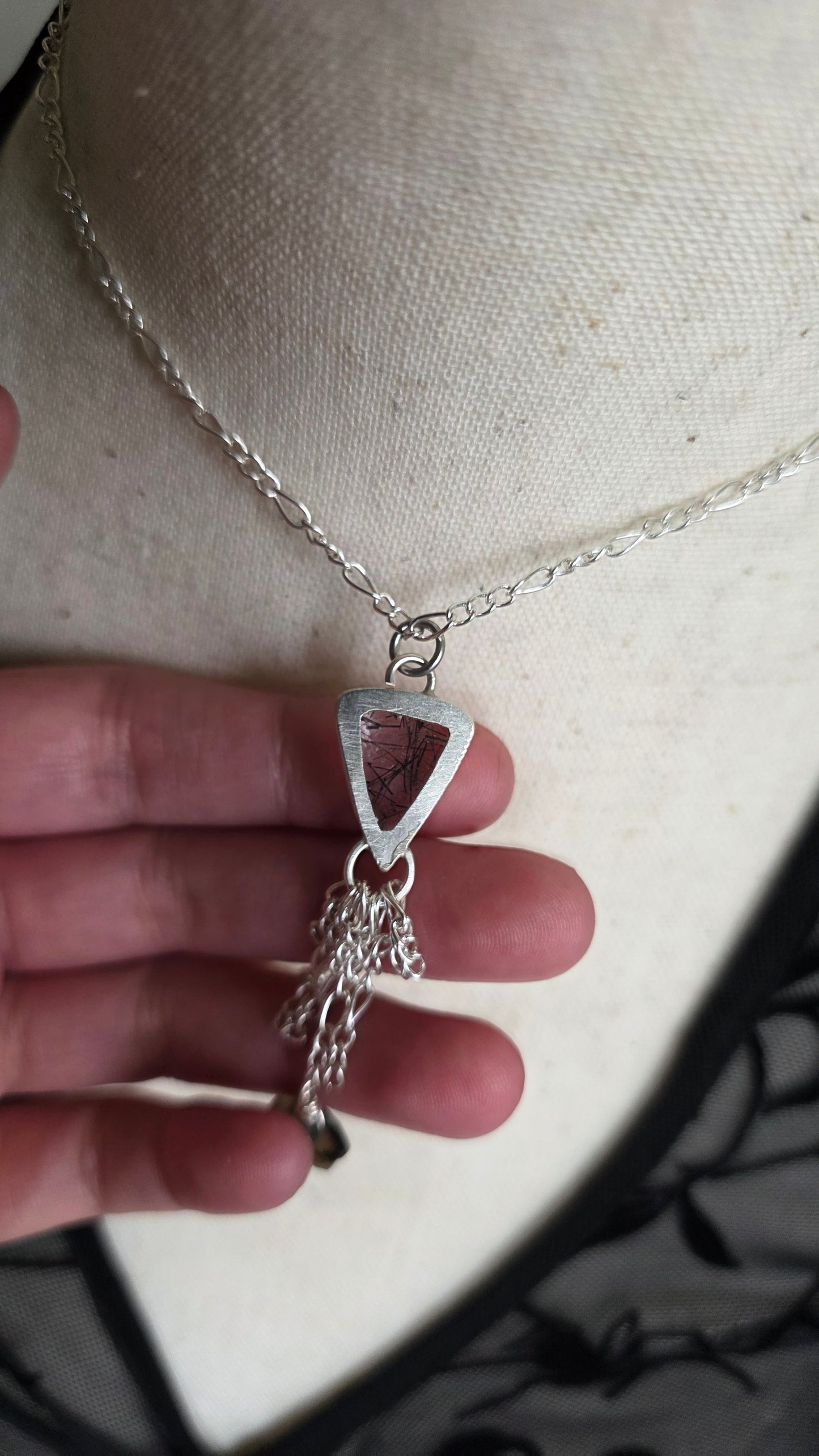 Sterling Silver Tourmalinated Quartz Chandelier Necklace with Smokey Quartz Star
