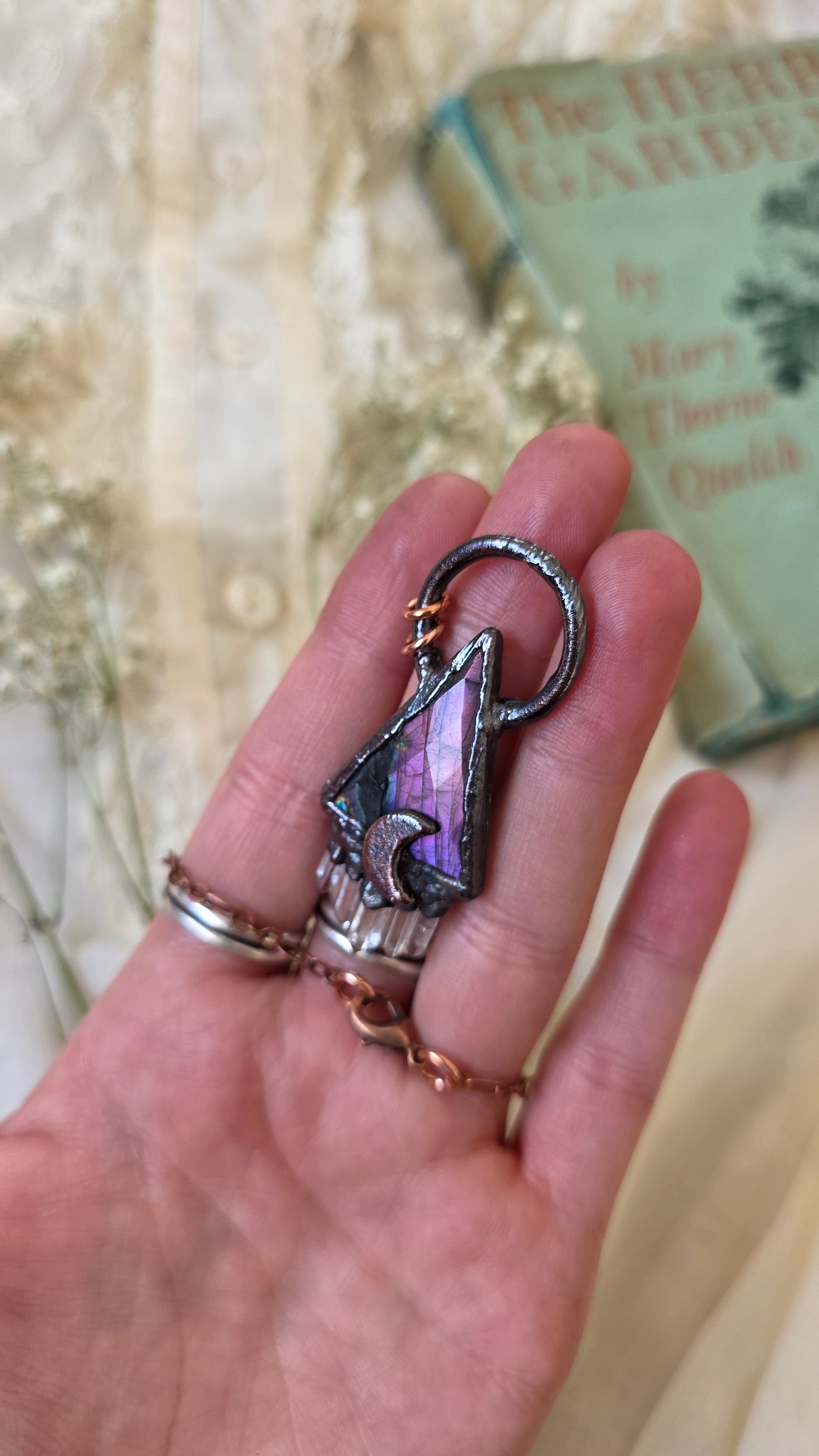 Faceted Labradorite Copper Pendant with Quartz