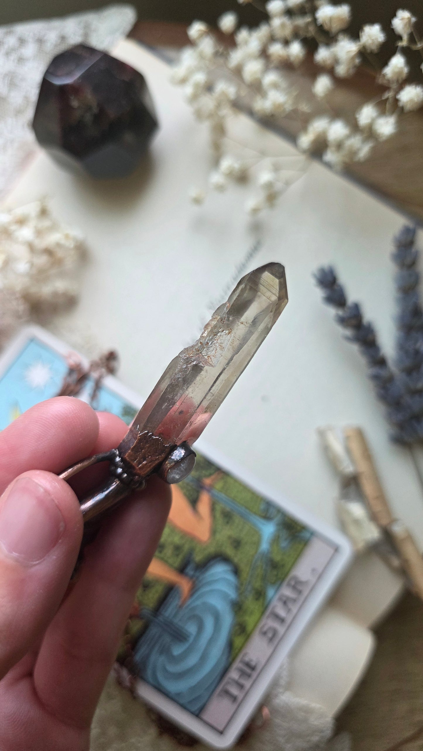 The Seer: Natural Smokey Quartz point with moonstone
